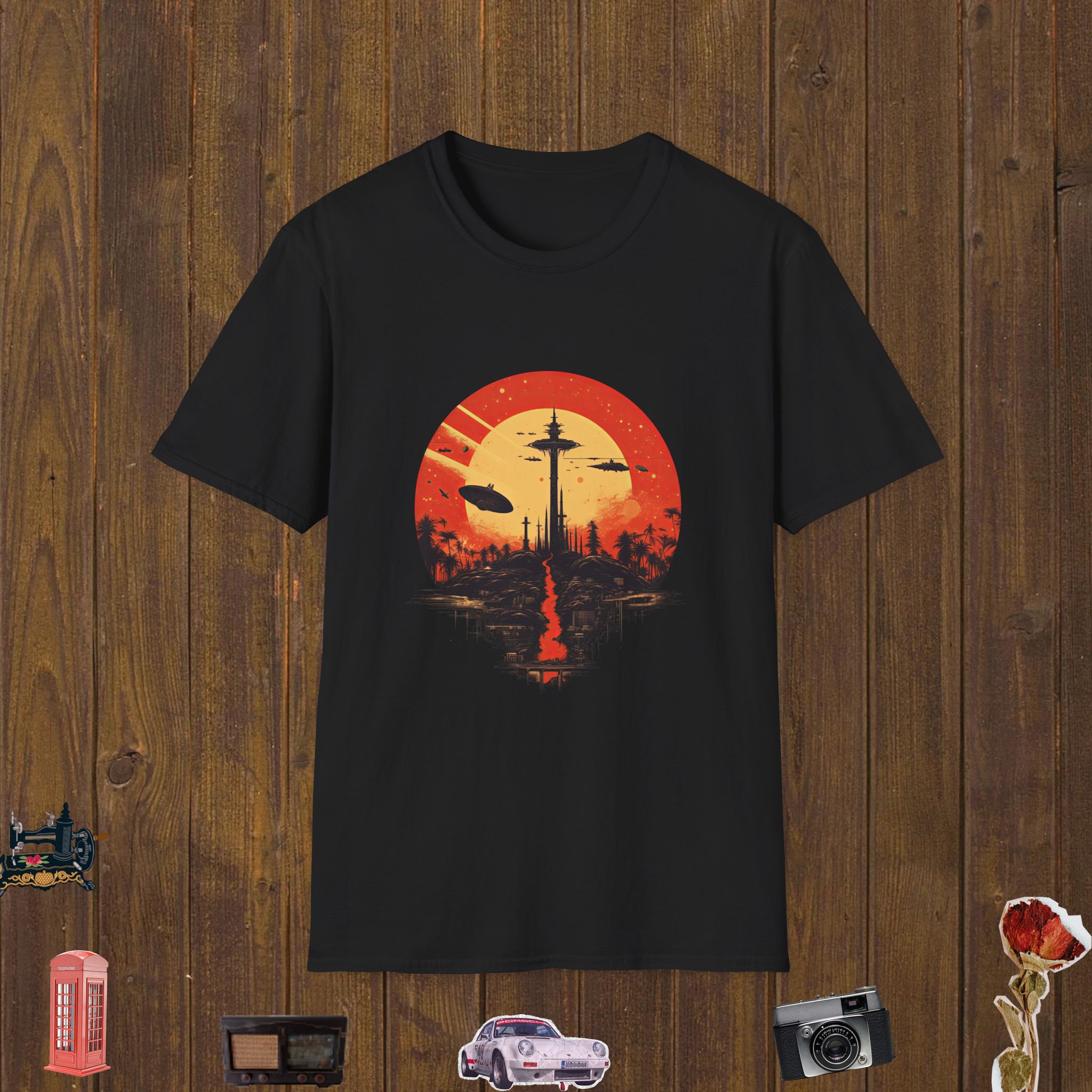 Sci-Fi Tower Invasion Unisex Softstyle T-Shirt