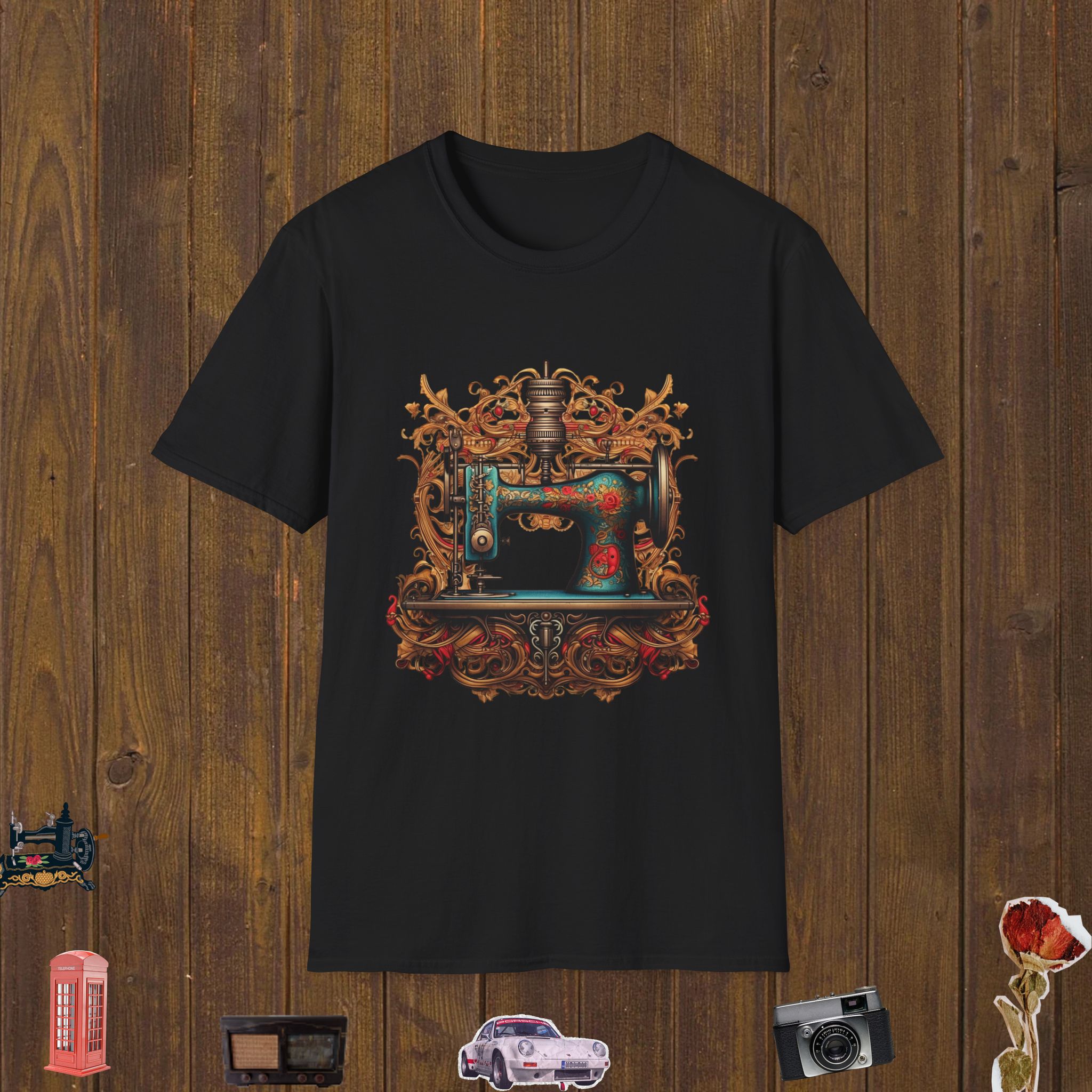 Floral Blue Machine Unisex Softstyle T-Shirt