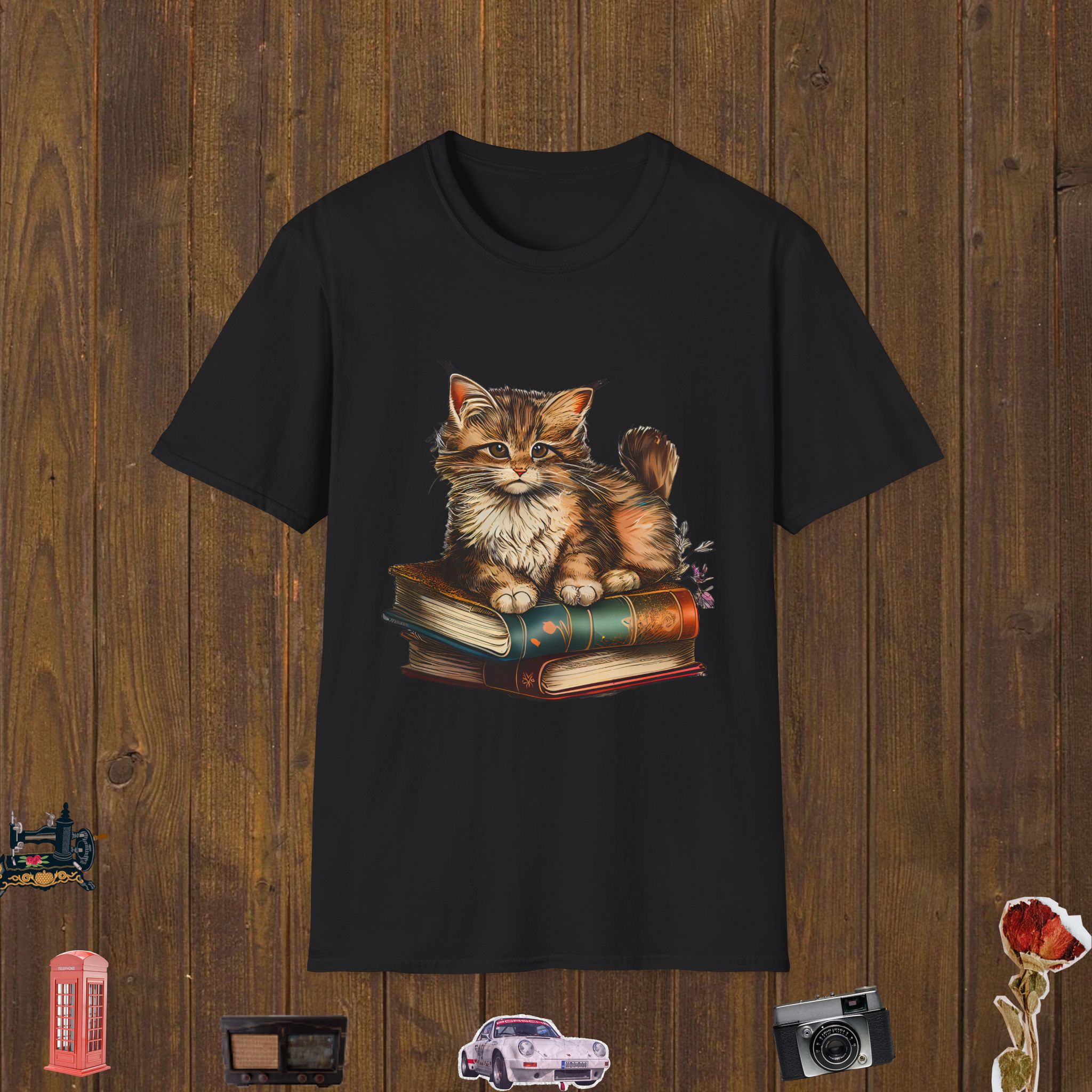 Bookish Cat Charm Unisex Softstyle T-Shirt