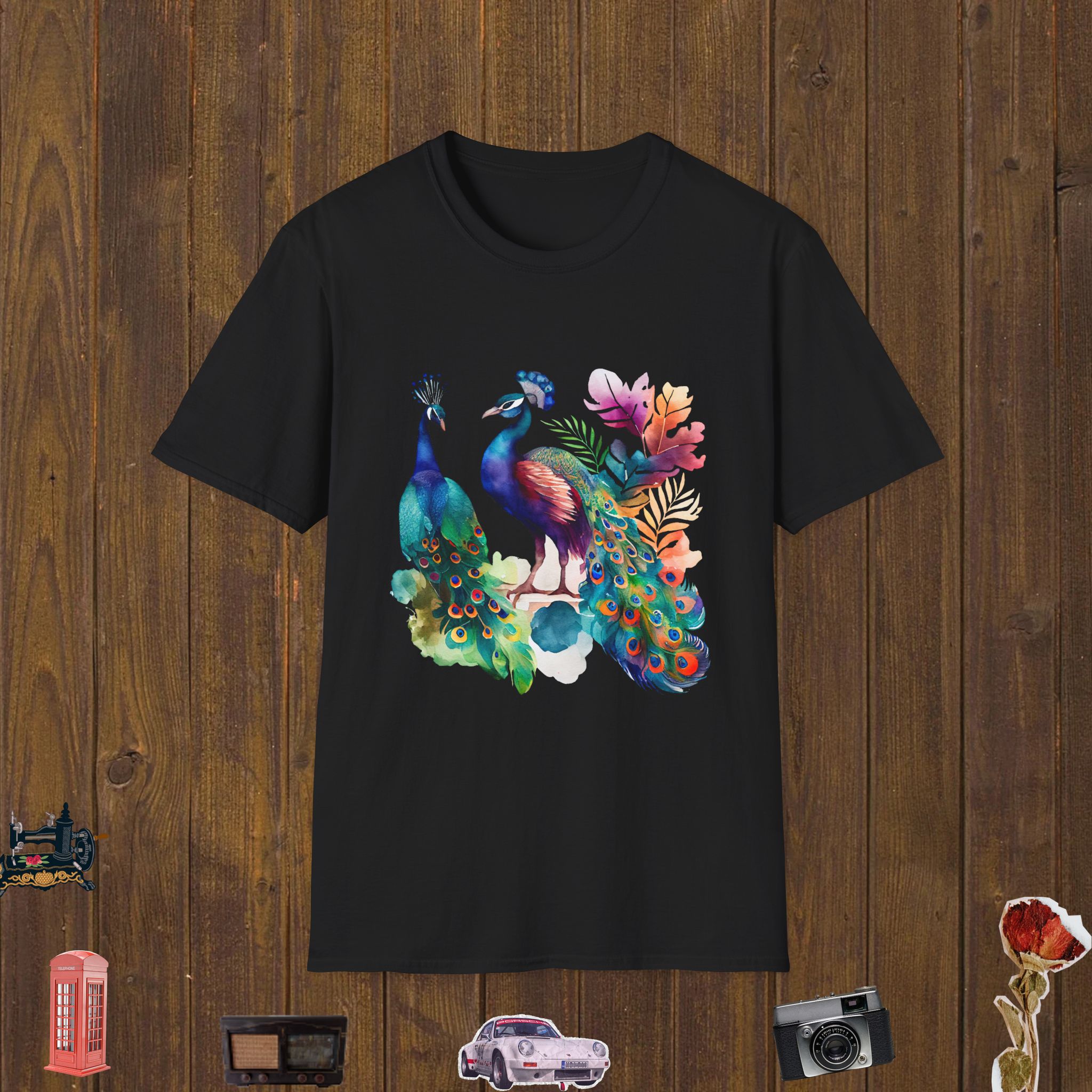 Colorful Peacock Pair Unisex Softstyle T-Shirt