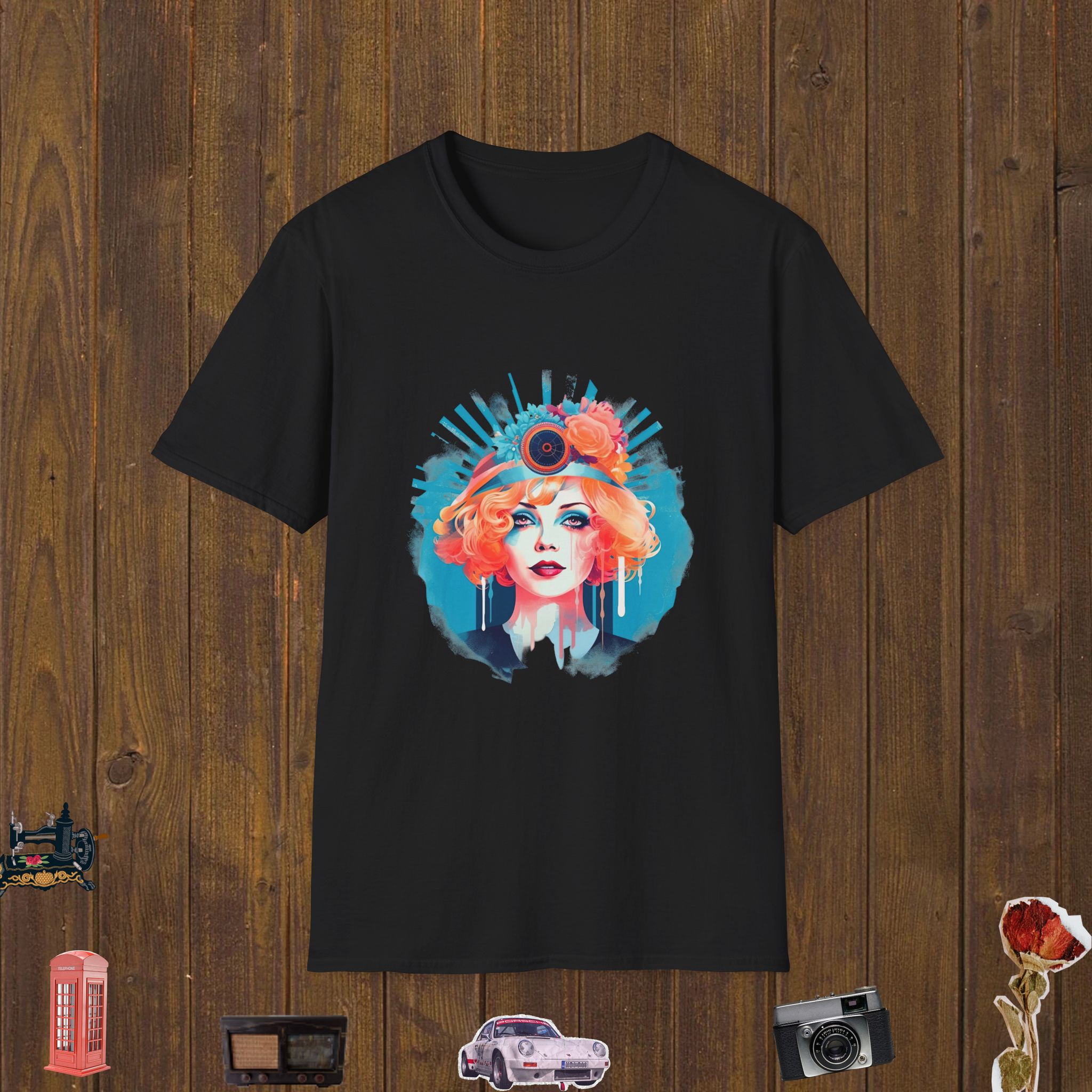 Aqua Flapper Bloom – Unisex Softstyle T-Shirt