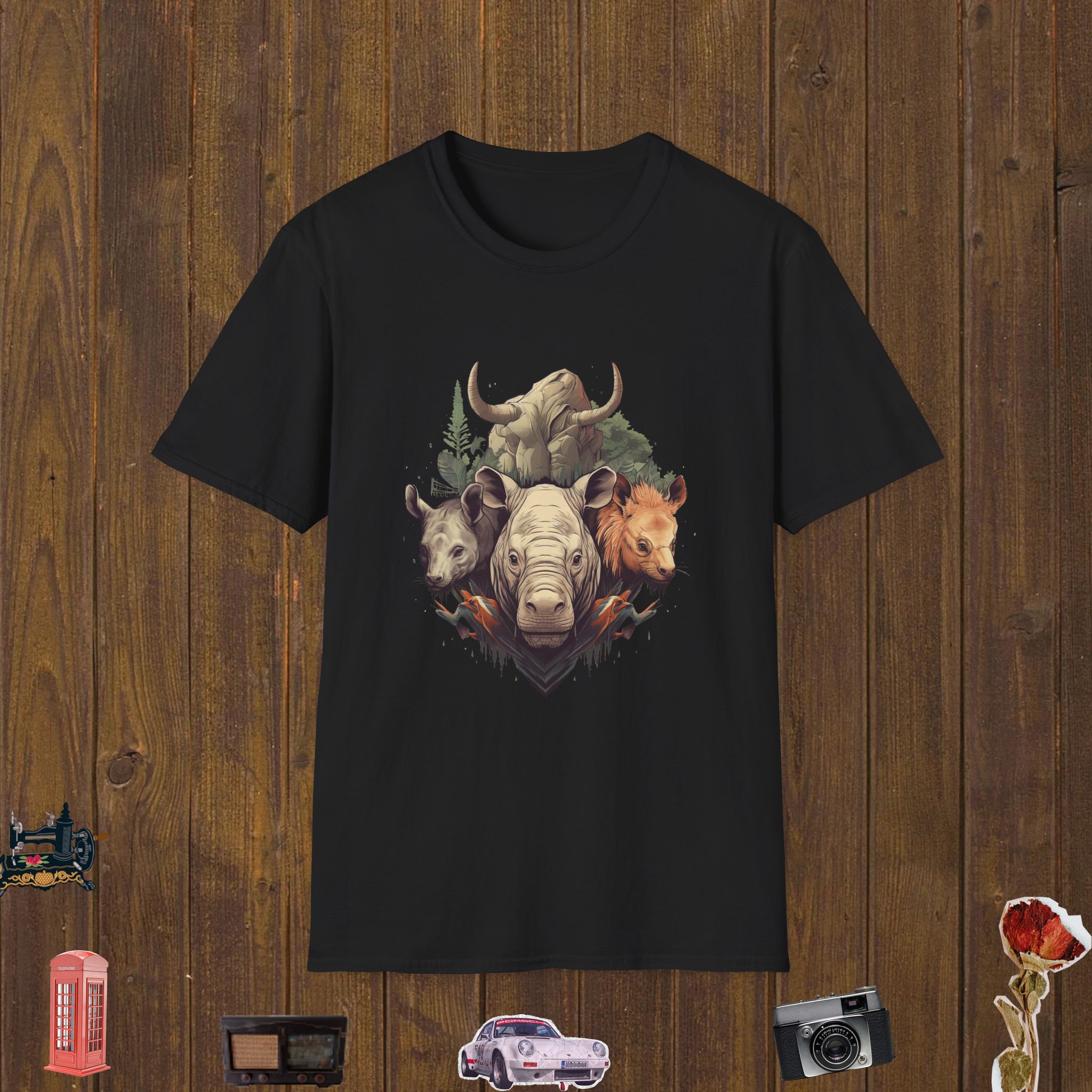 Wildlife Icons Collage Unisex Softstyle T-Shirt