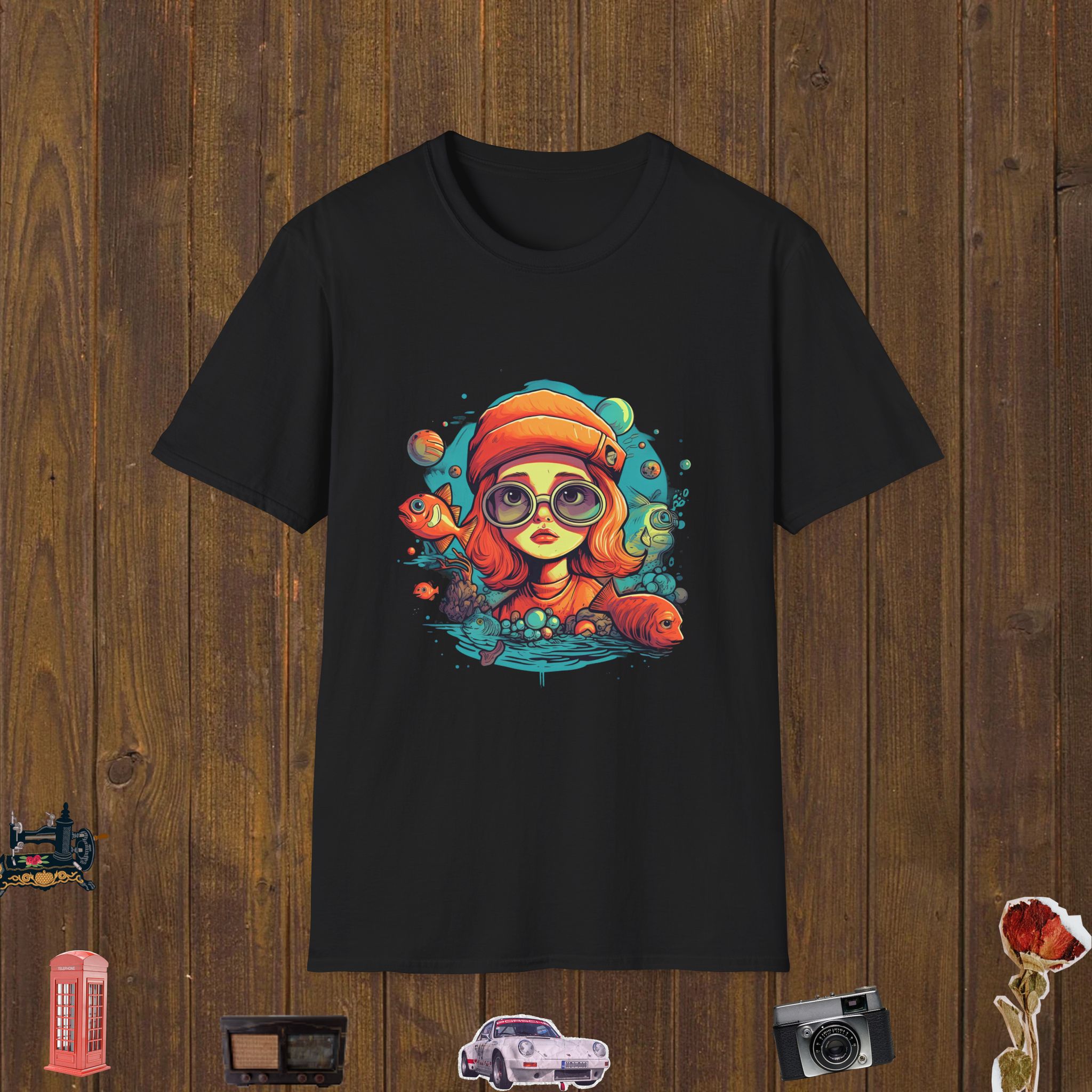 Retro Underwater Girl Unisex Softstyle T-Shirt