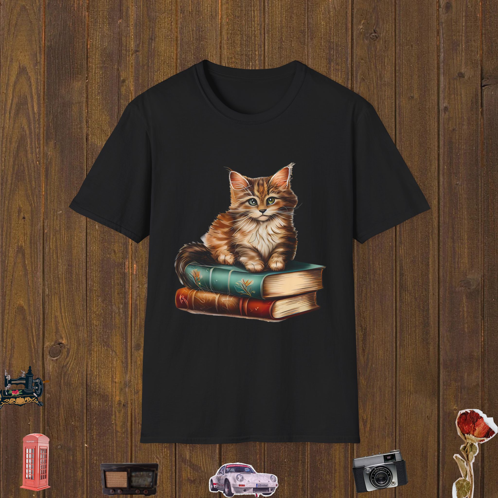 Cat on Books Unisex Softstyle T-Shirt