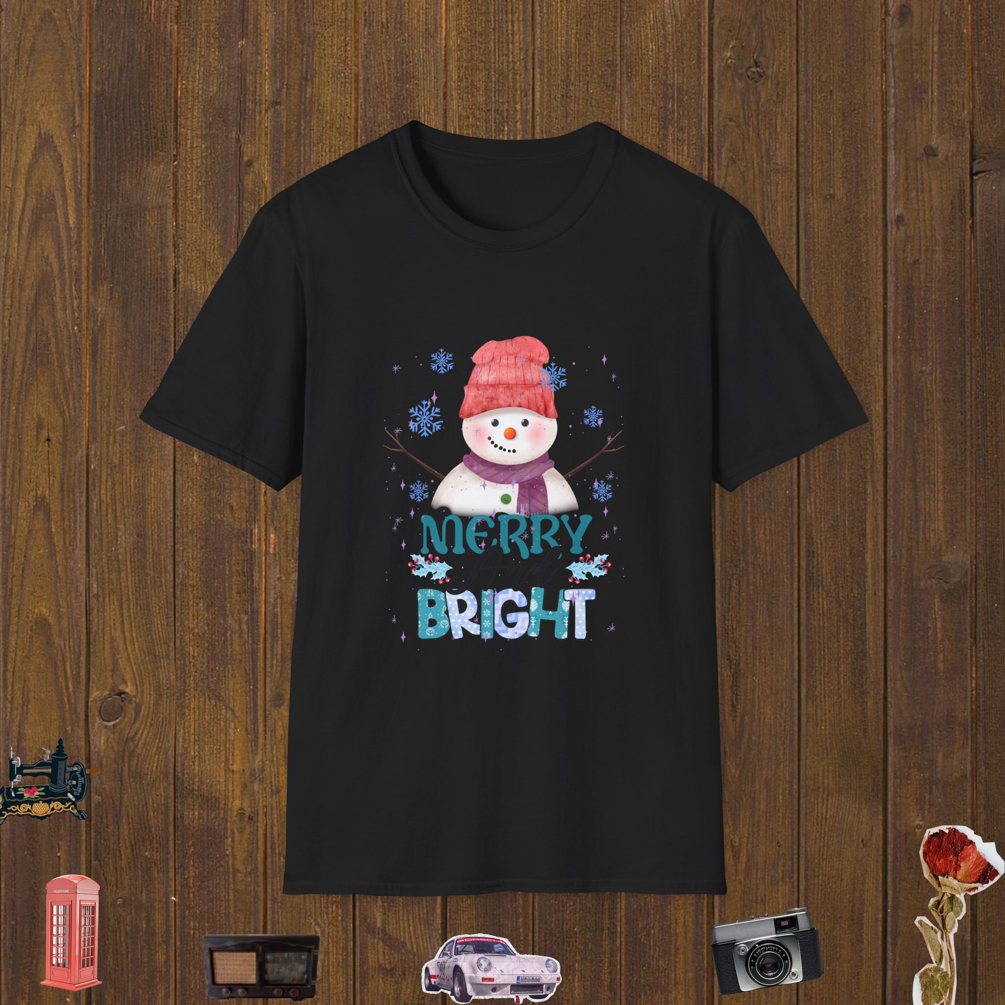 Snowman Merry Bright Unisex Softstyle T-Shirt