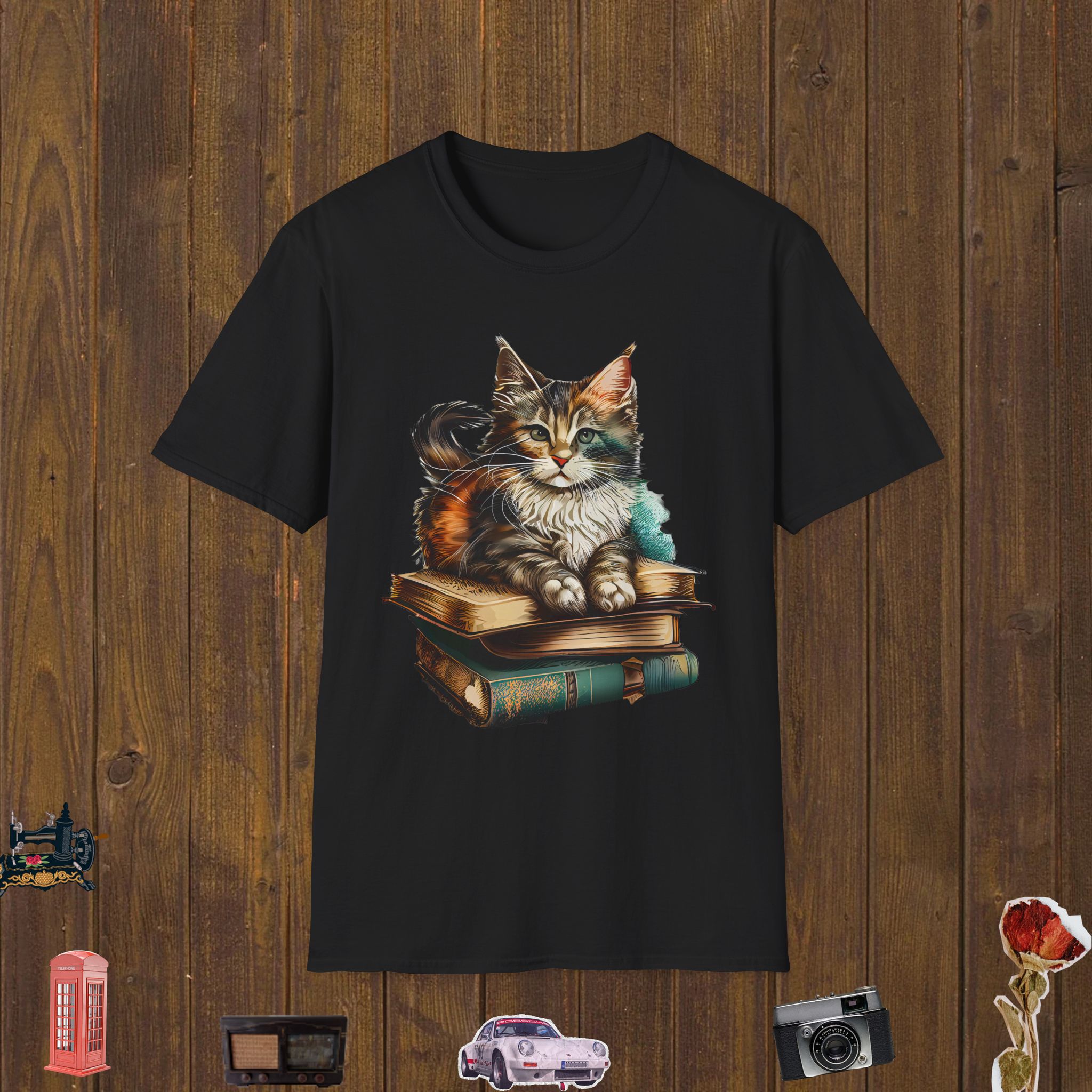 Bookish Cat Charm Unisex Softstyle T-Shirt