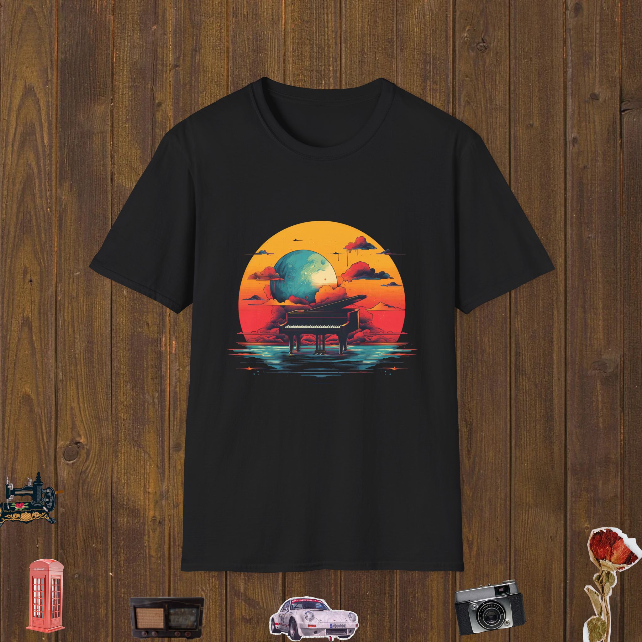 Cosmic Piano Sunset Unisex Softstyle T-Shirt