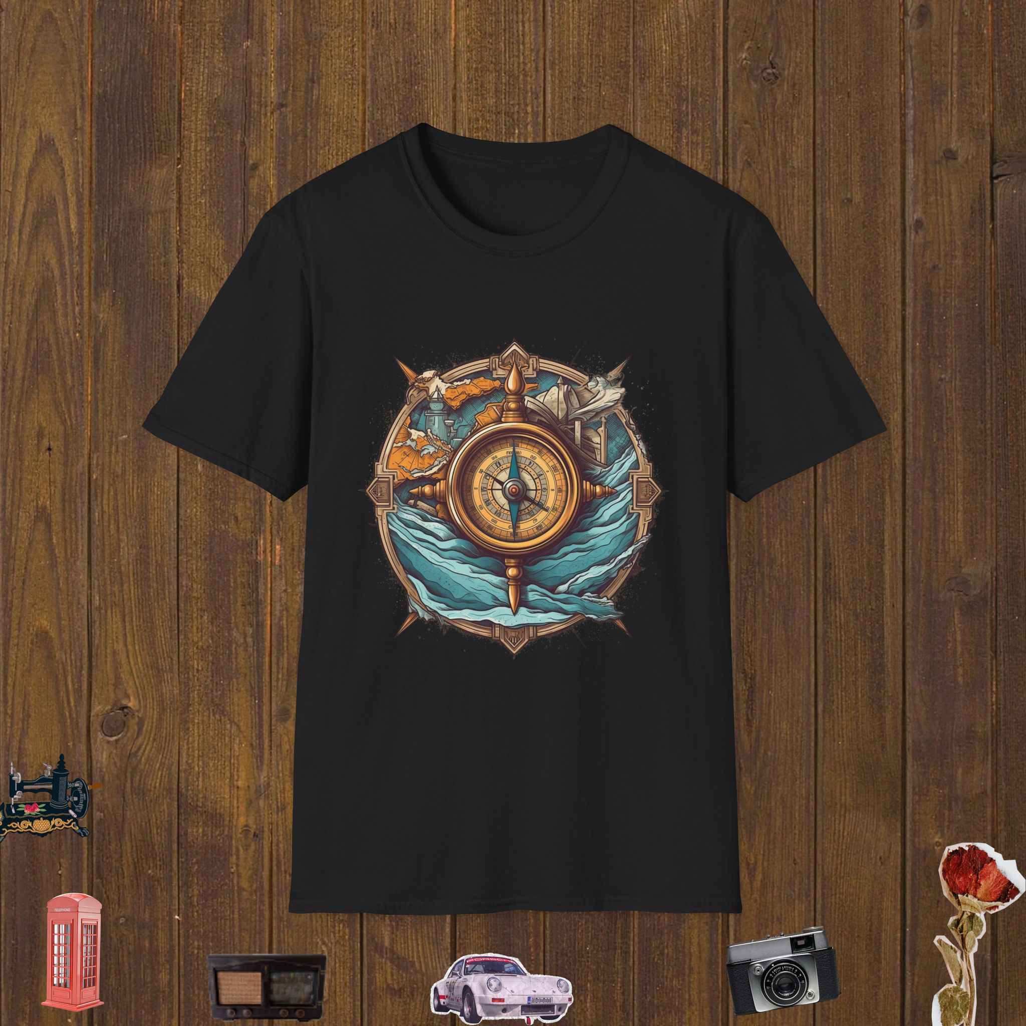 Nautical Map Compass Unisex Softstyle T-Shirt