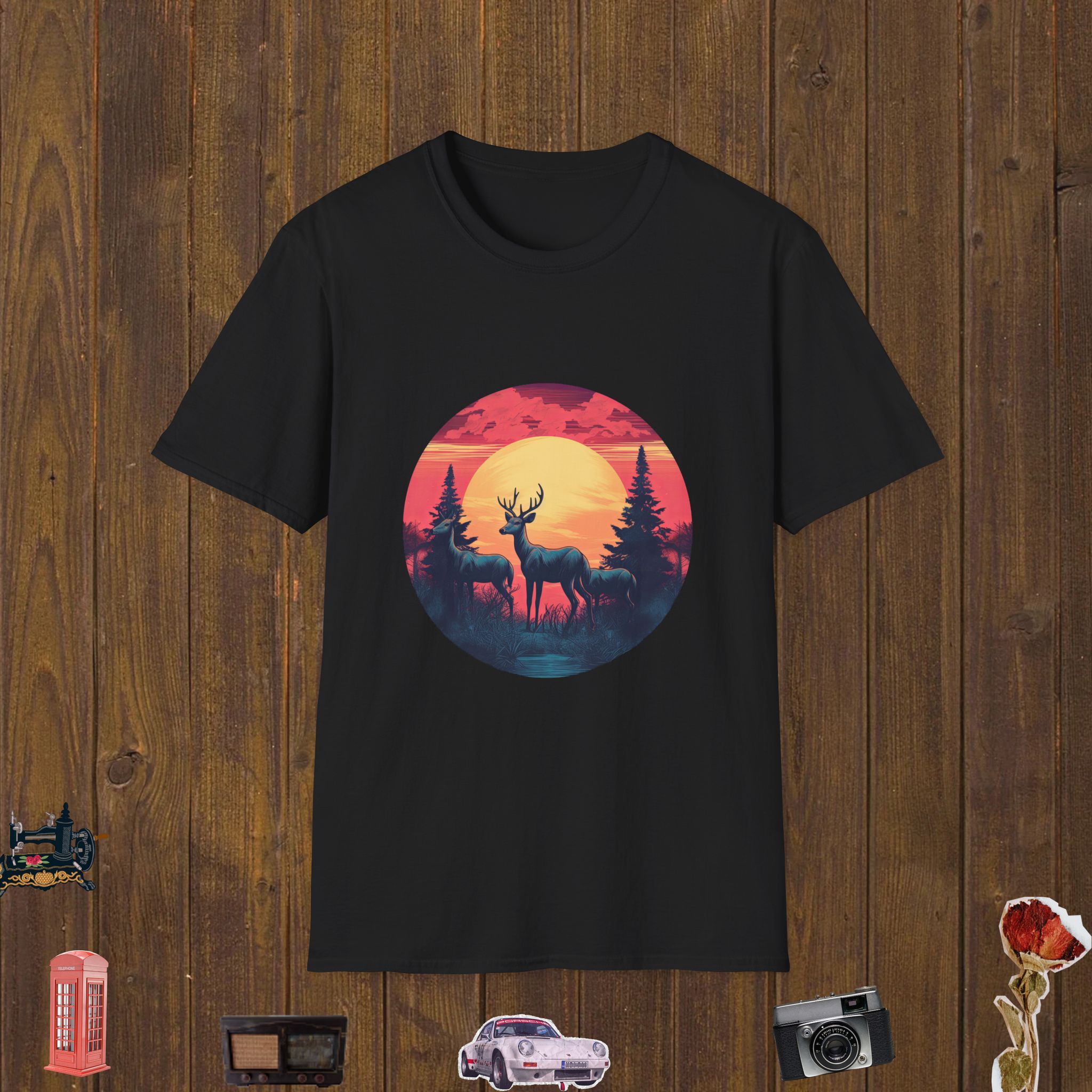 Deer Forest Sunset Unisex Softstyle T-Shirt