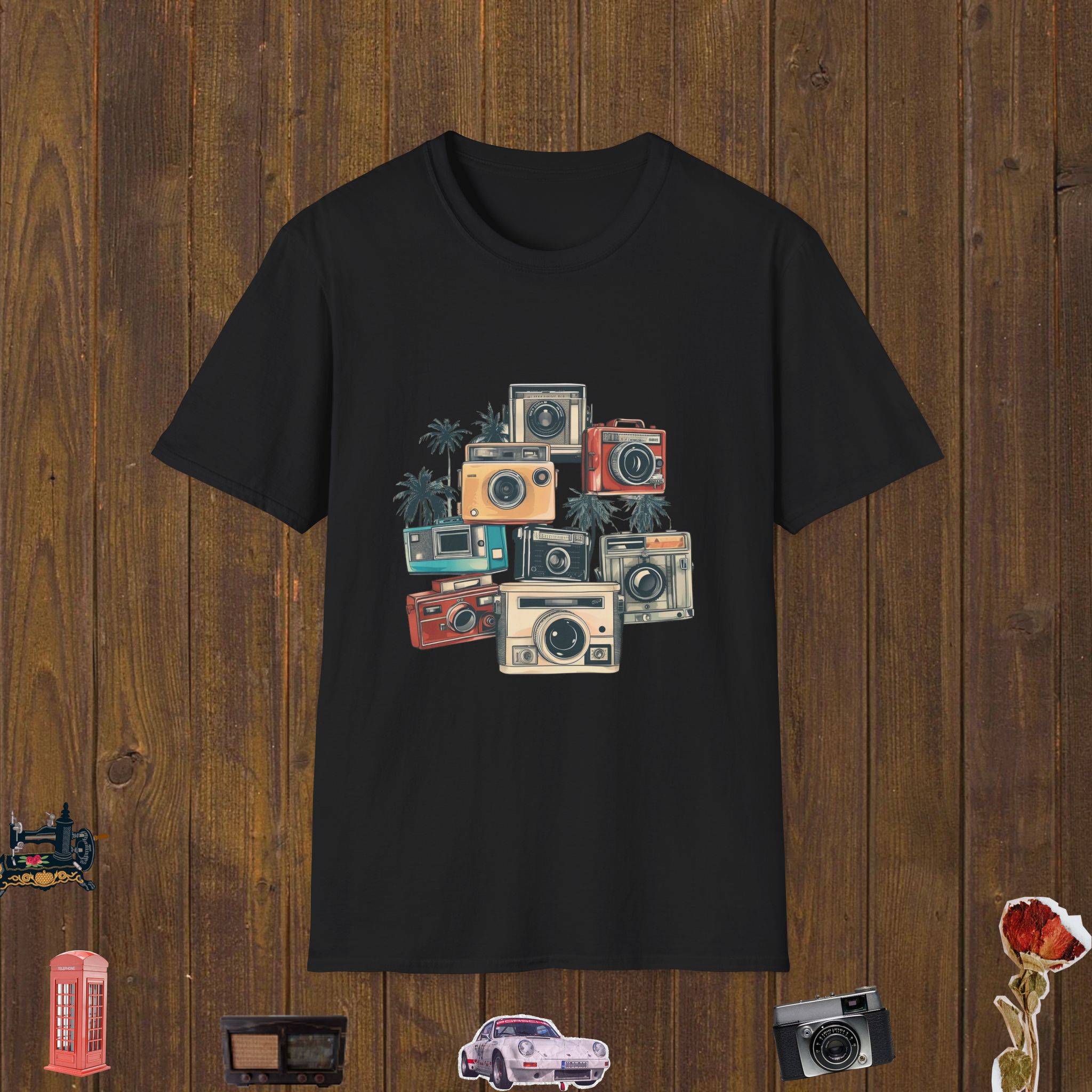Retro Camera Stack – Unisex Softstyle T-Shirt