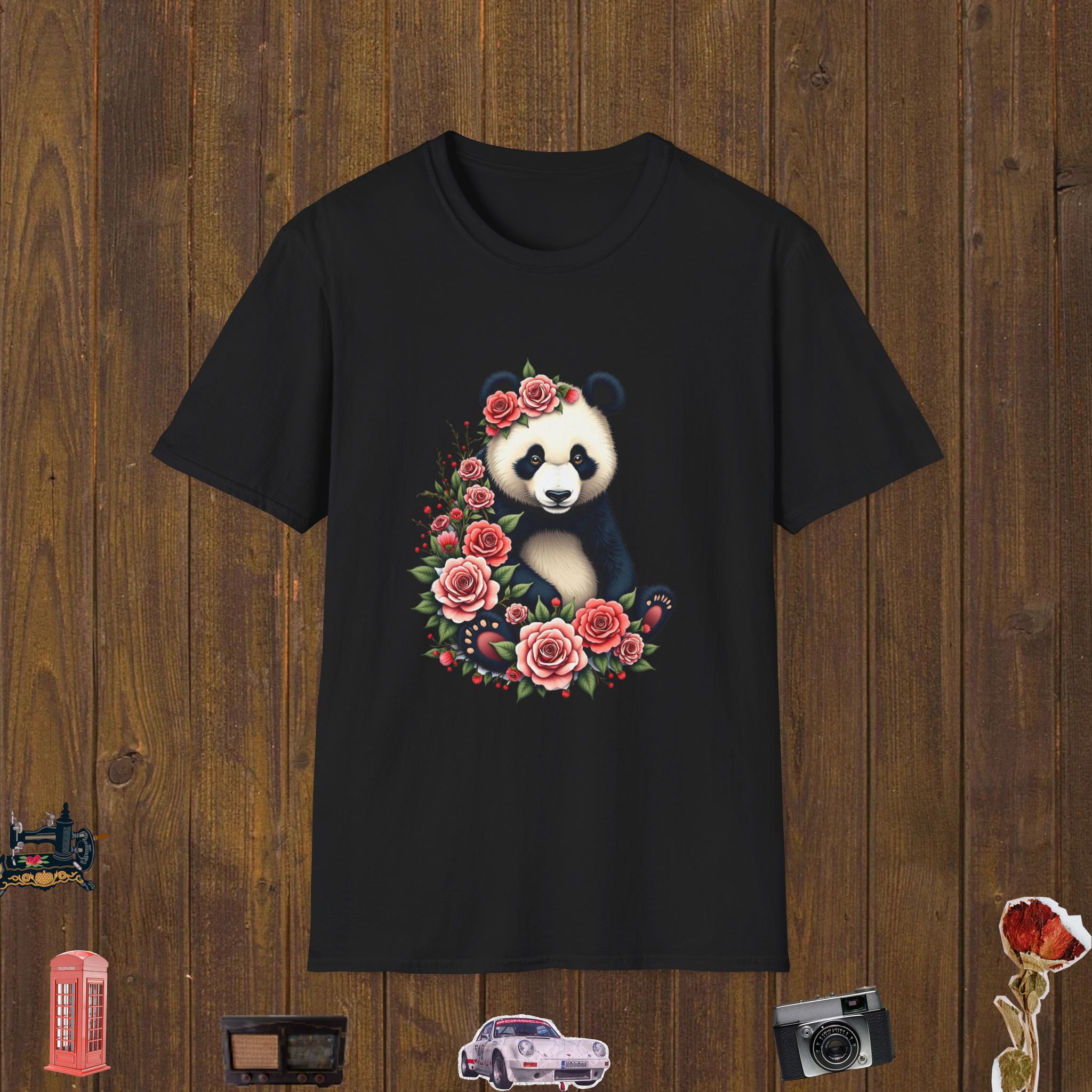 Panda in Flowers – Unisex Softstyle T-Shirt