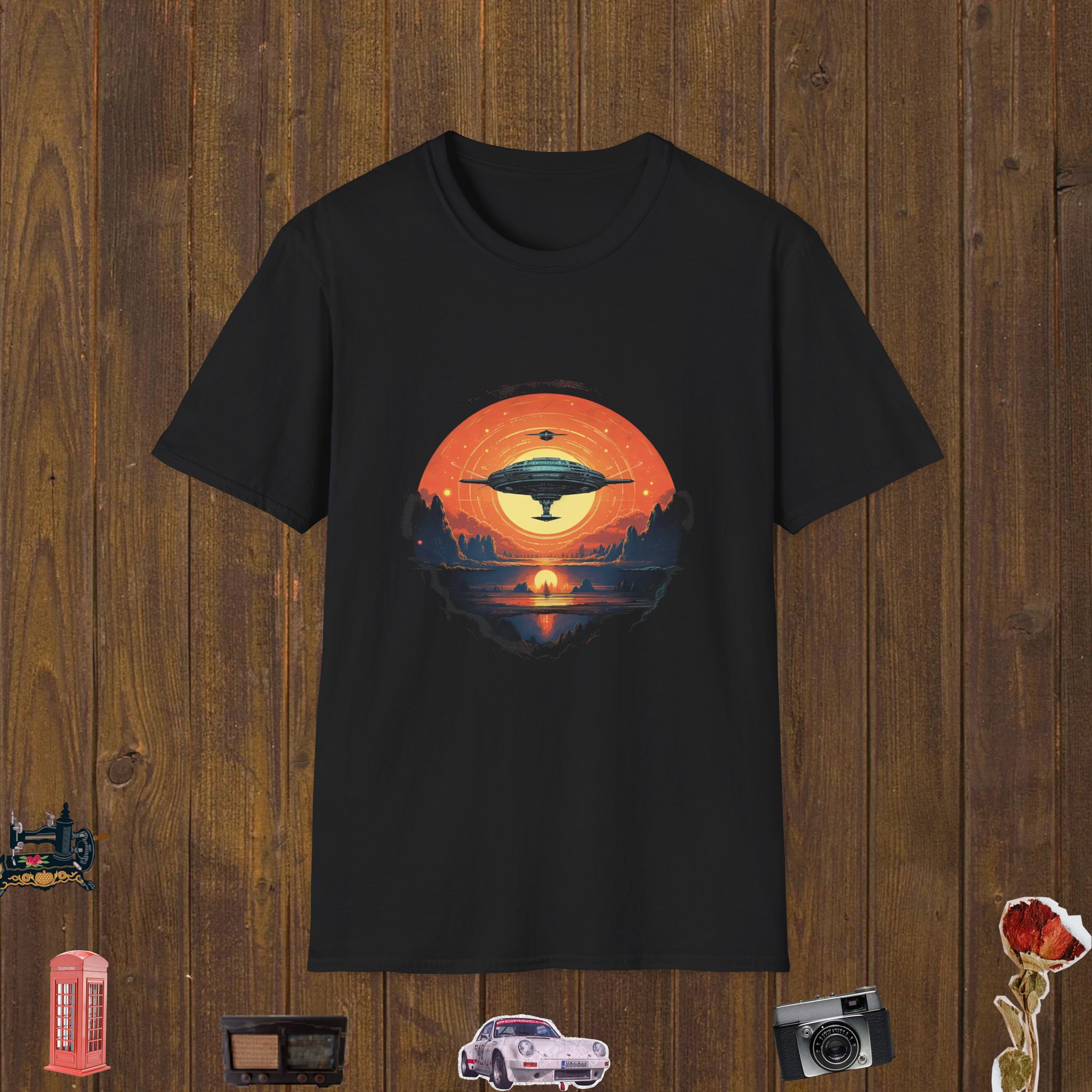 Sunset UFO Horizon Unisex Softstyle T-Shirt