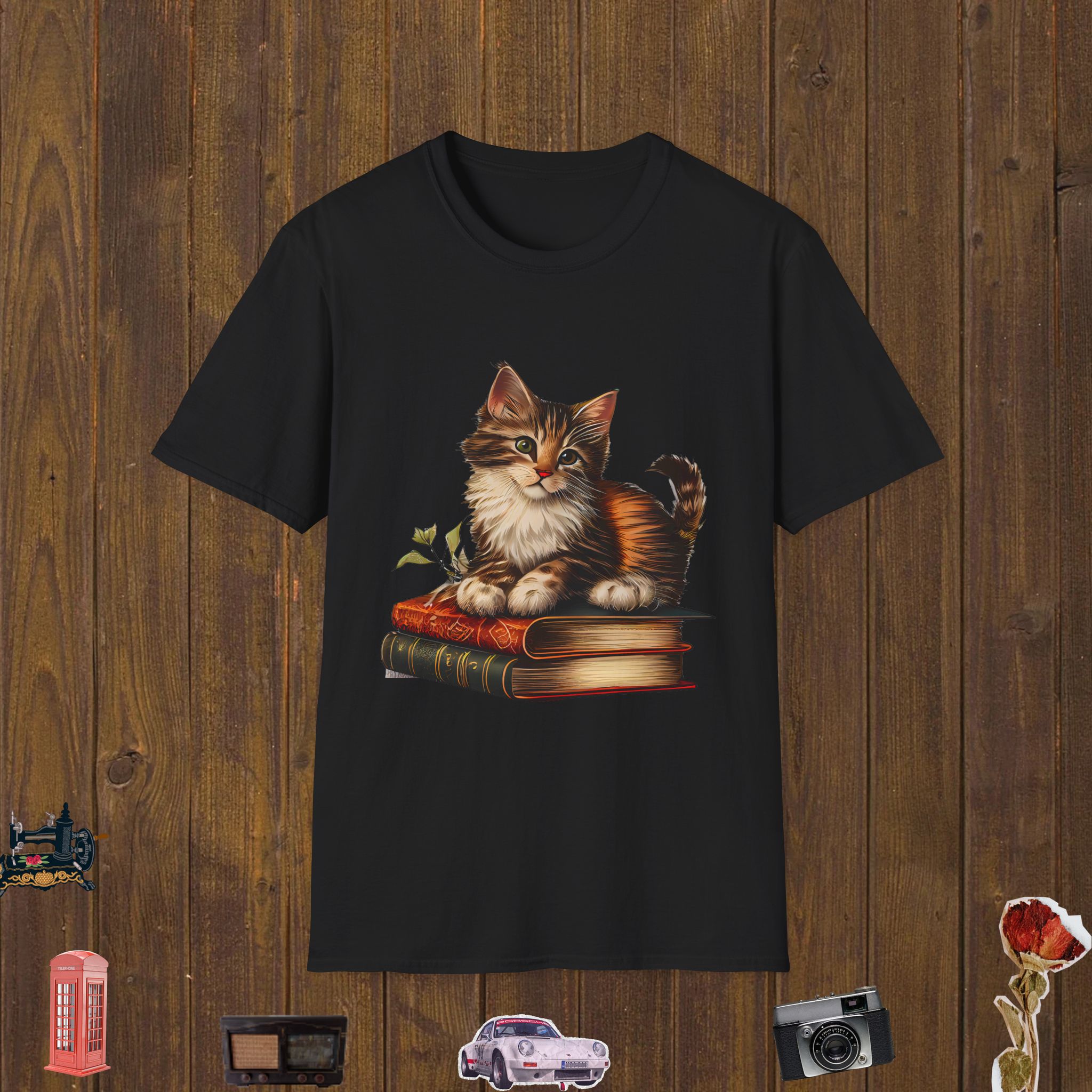 Curious Kitten Stack Unisex Softstyle T-Shirt