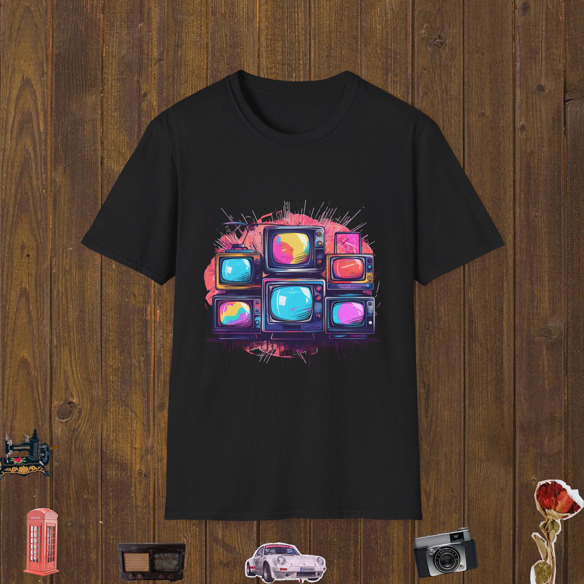 Retro TV Stack Unisex Softstyle T-Shirt