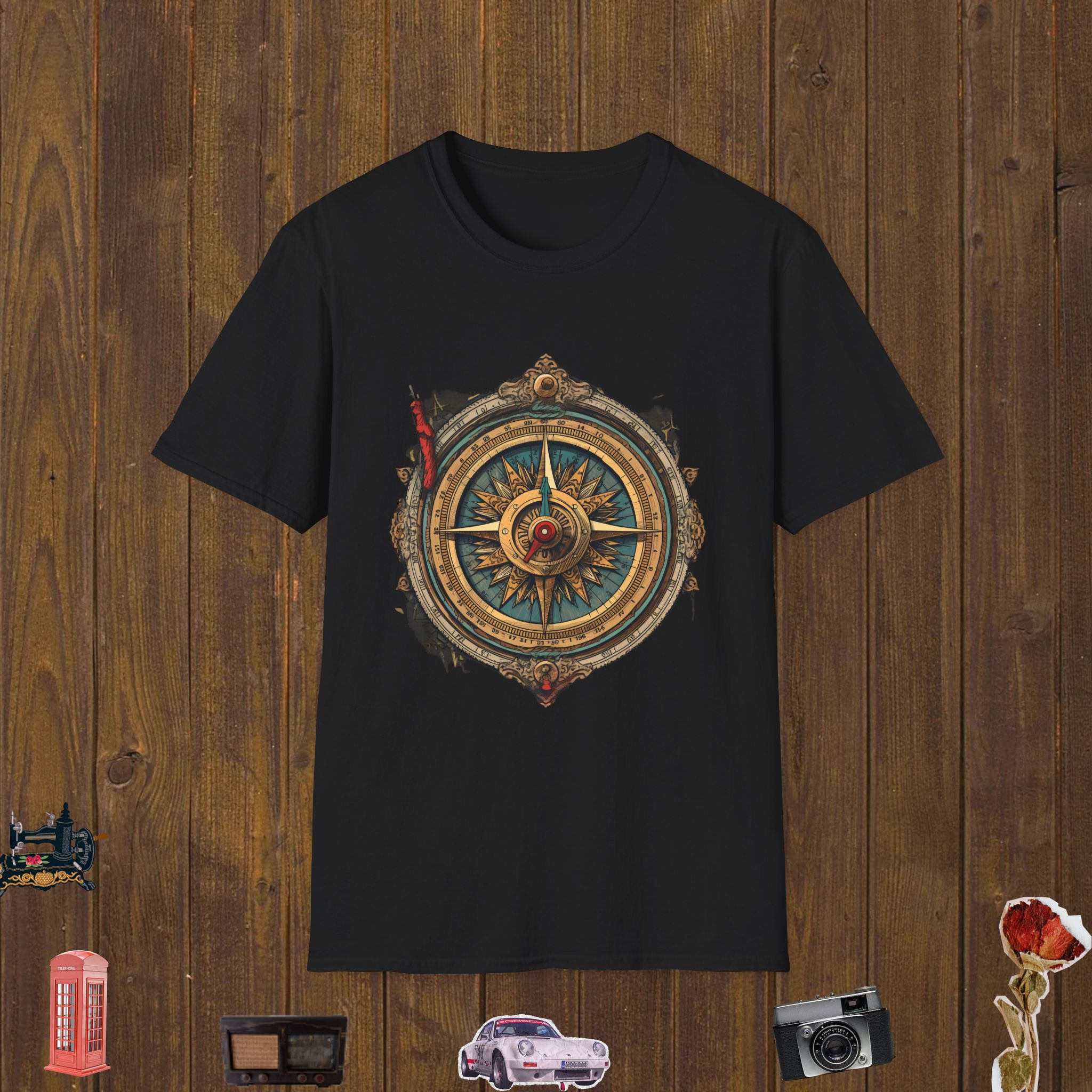 Golden Nautical Compass – Unisex Softstyle T-Shirt