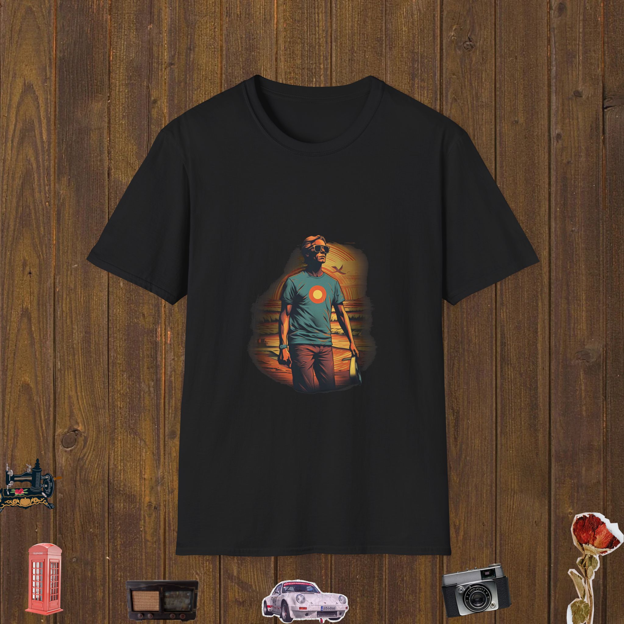 Retro Beach Stroll Unisex Softstyle T-Shirt