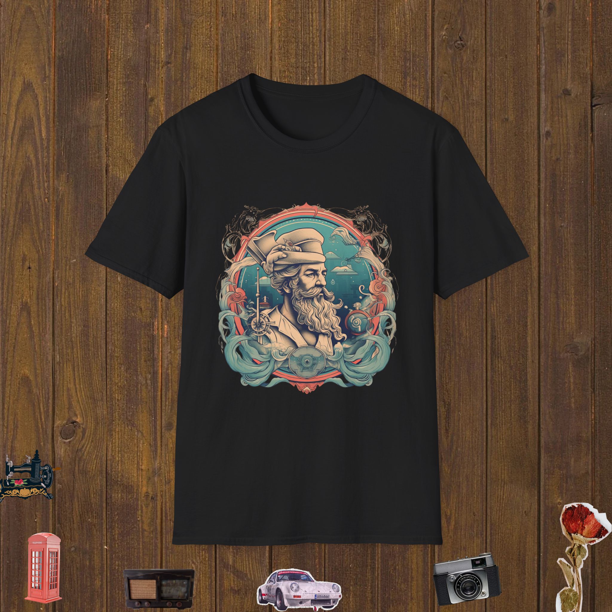 Nautical Captain Portrait Unisex Softstyle T-Shirt