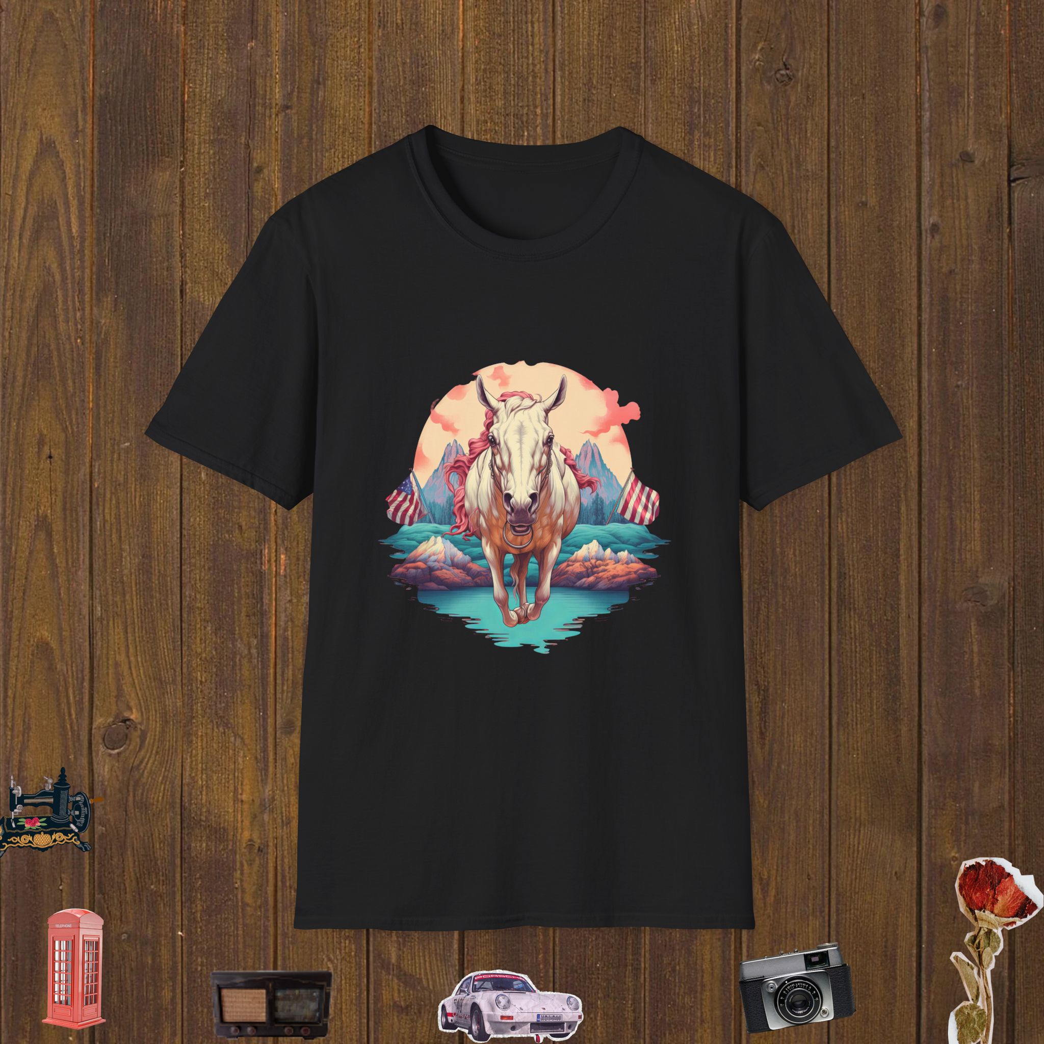 Patriotic Horse Spirit Unisex Softstyle T-Shirt
