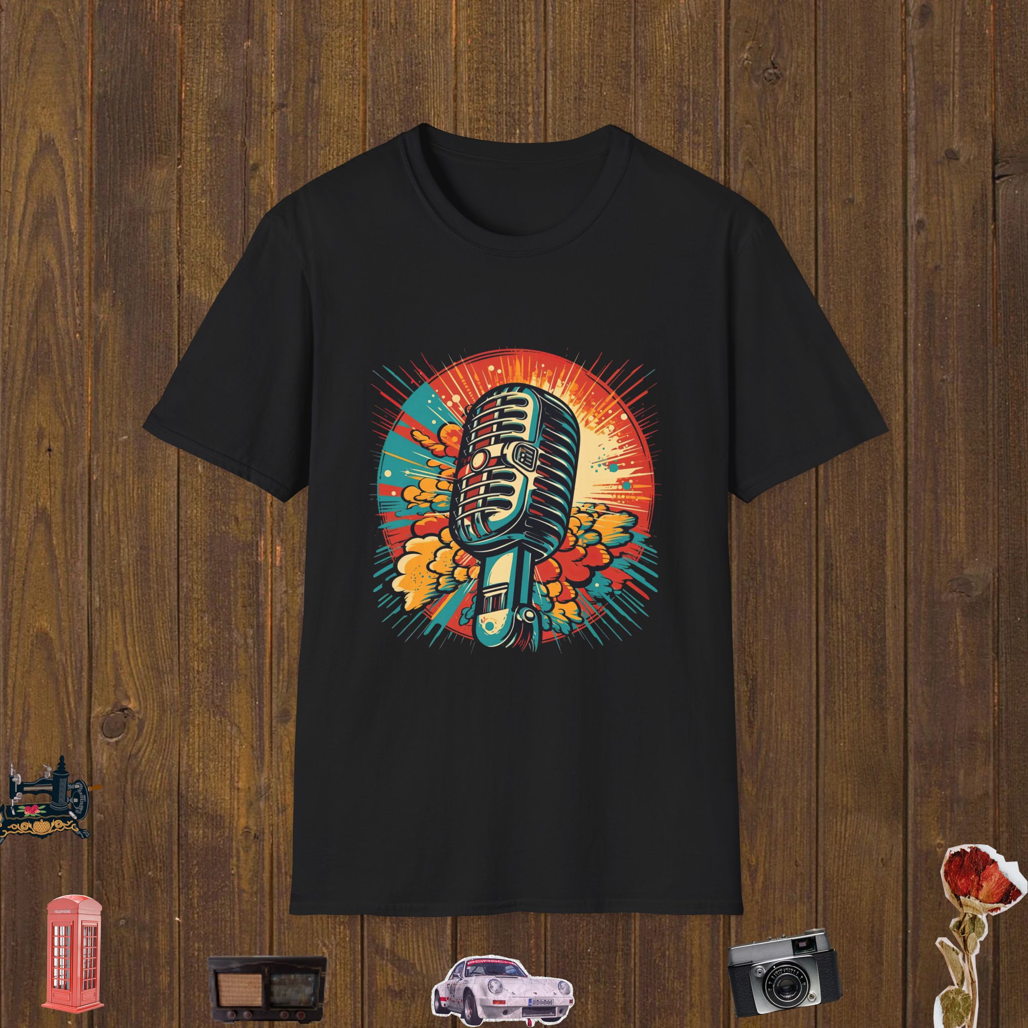 Retro Mic Explosion Unisex Softstyle T-Shirt