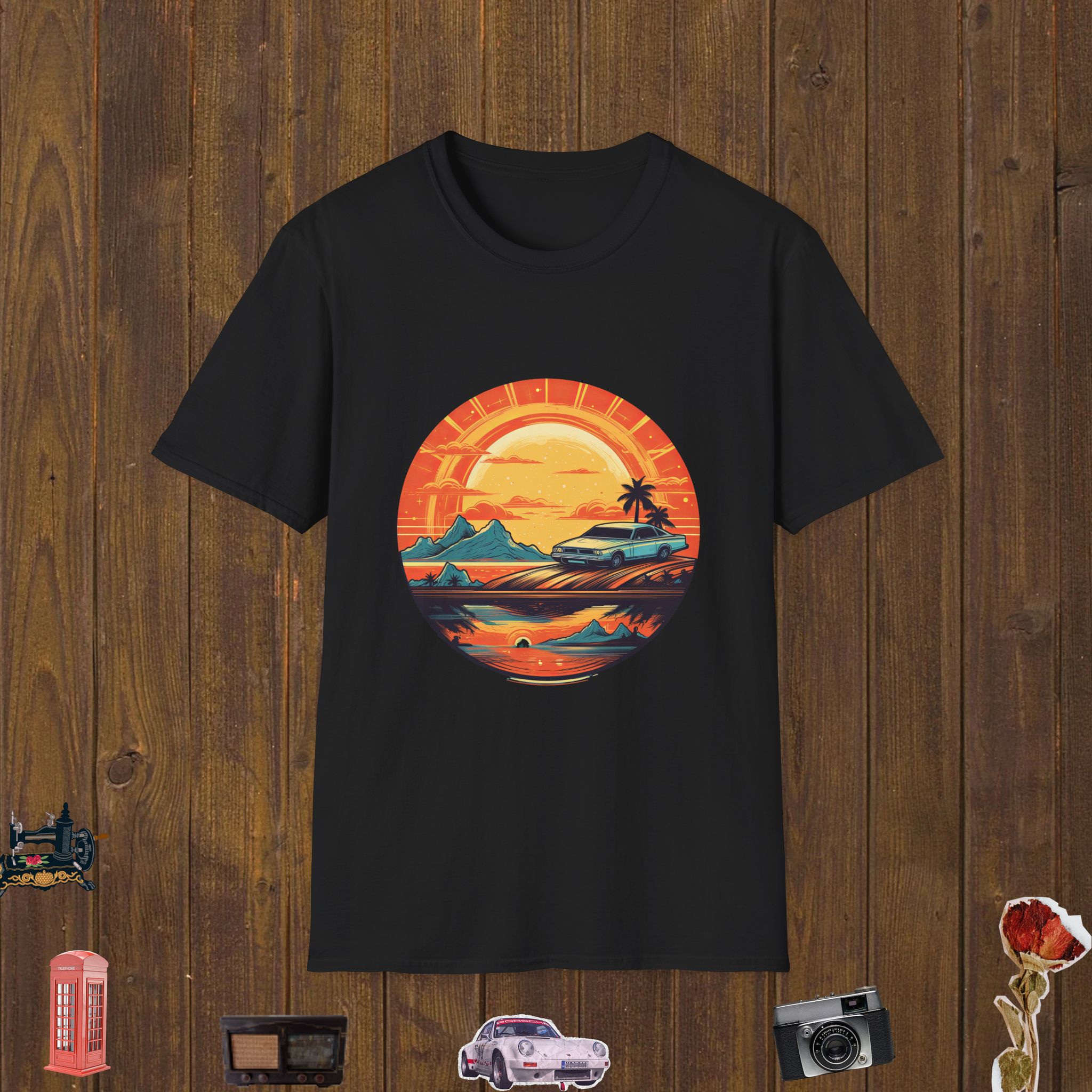 Retro Coastal Drive – Unisex Softstyle T-Shirt