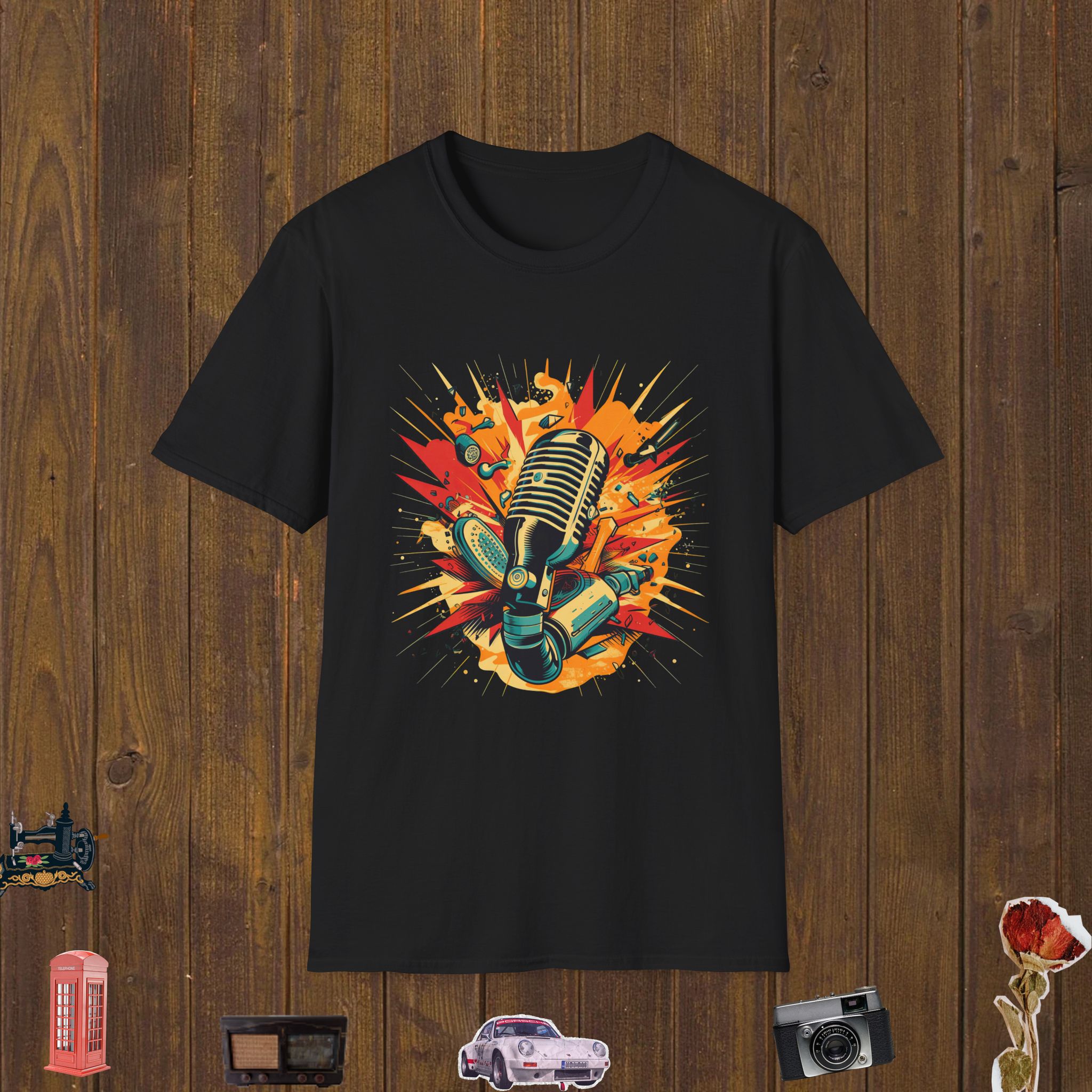 Exploding Mic Art Unisex Softstyle T-Shirt