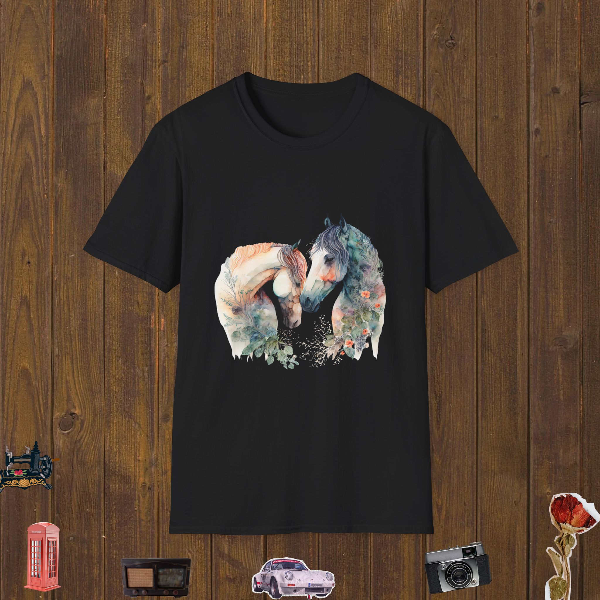 Floral Horse Embrace Unisex Softstyle T-Shirt