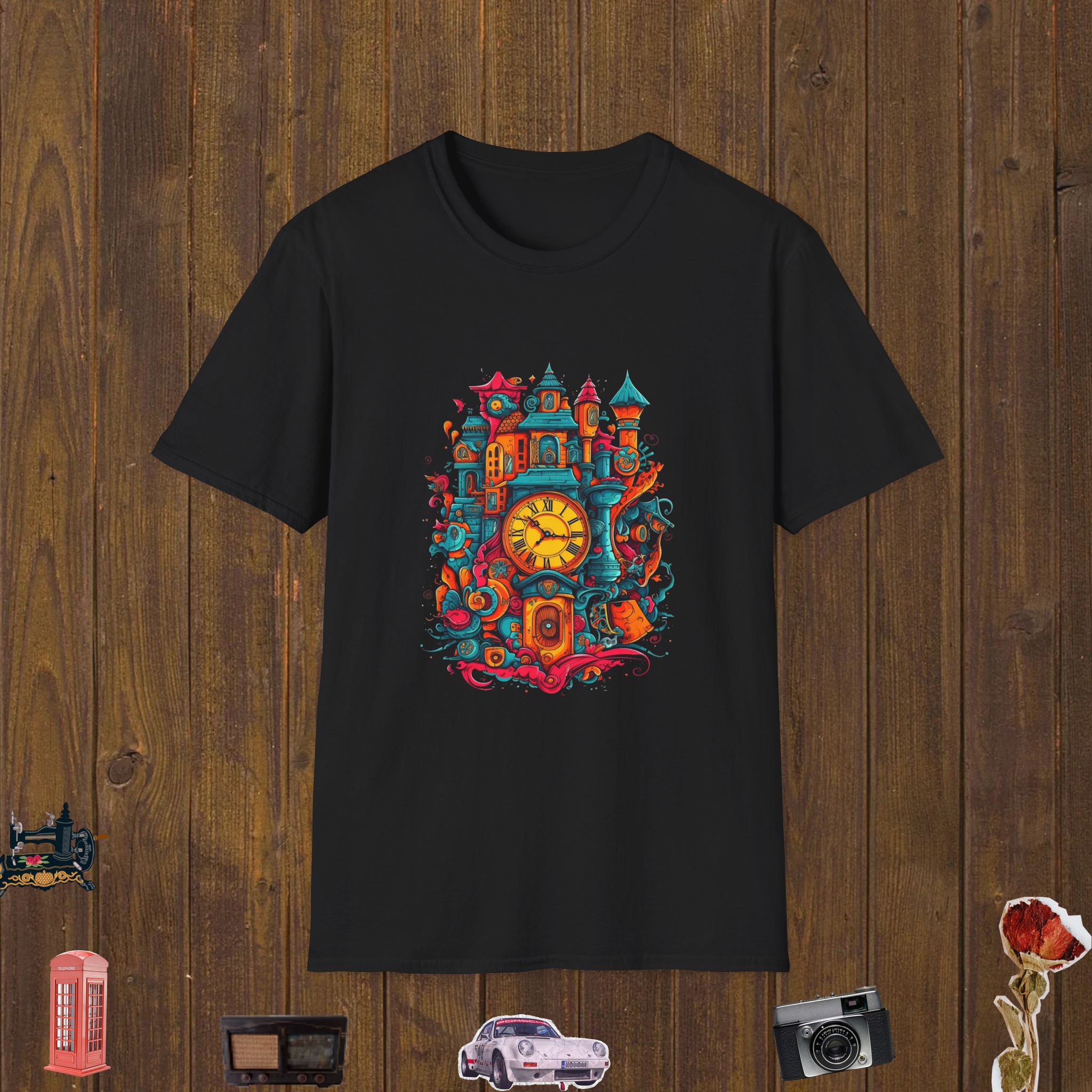 Colorful Clock Castle Unisex Softstyle T-Shirt