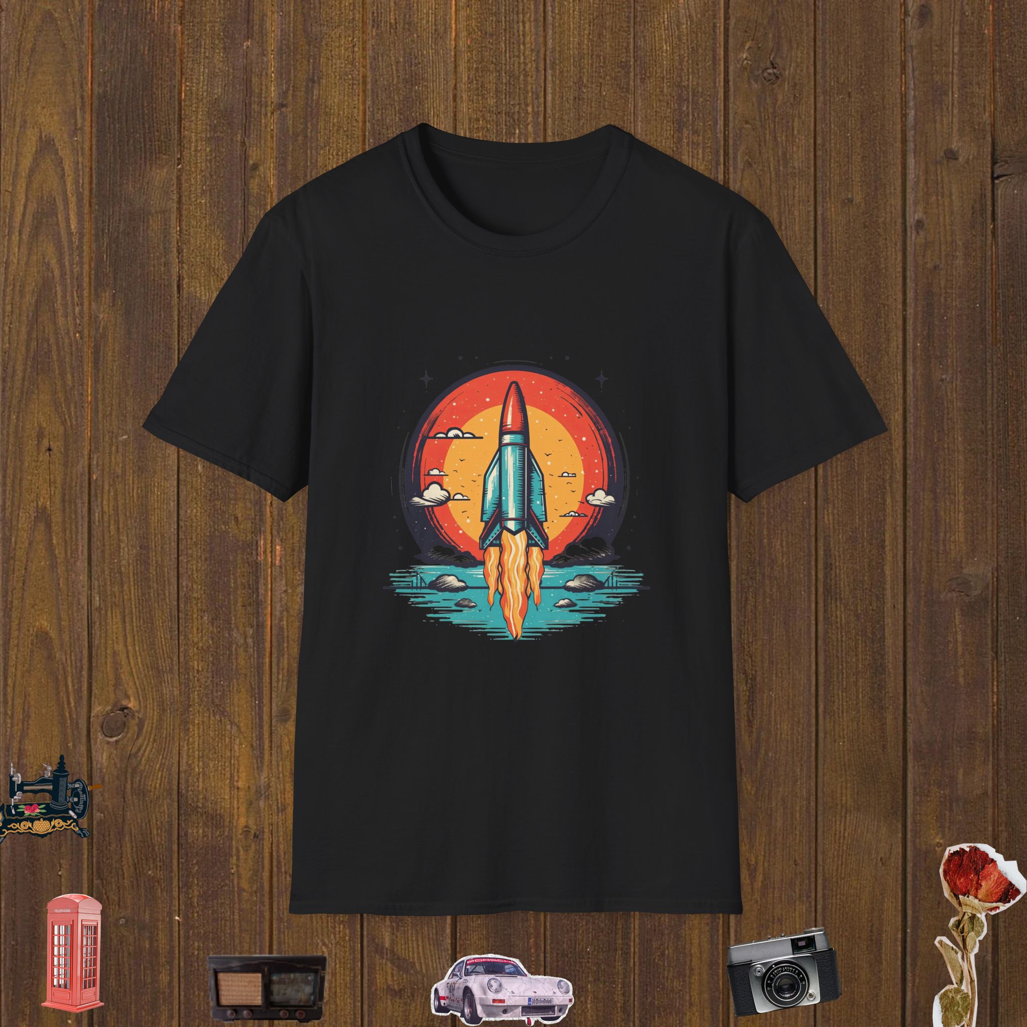 Rocket Sunset Launch Unisex Softstyle T-Shirt