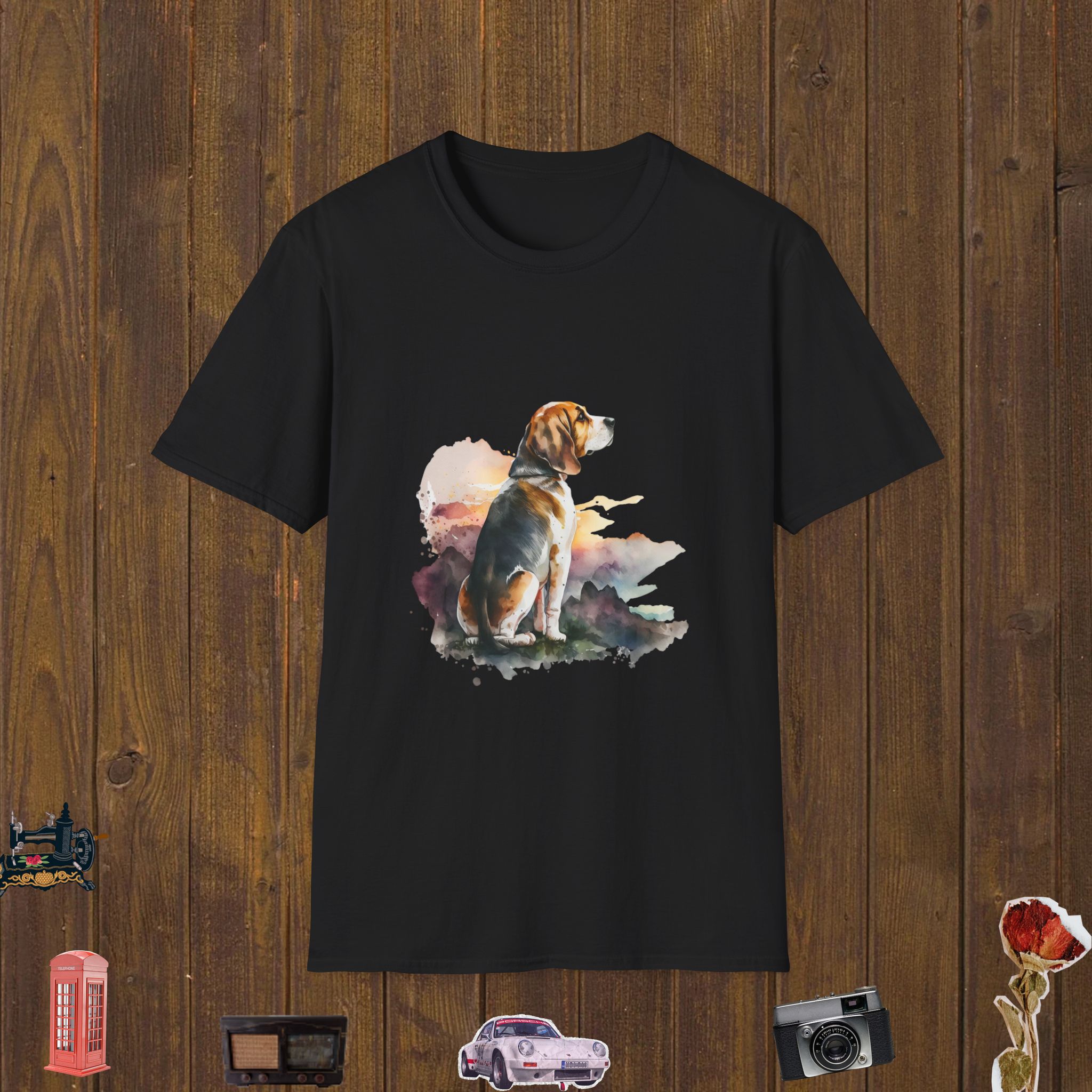 Sunset Beagle Portrait Unisex Softstyle T-Shirt