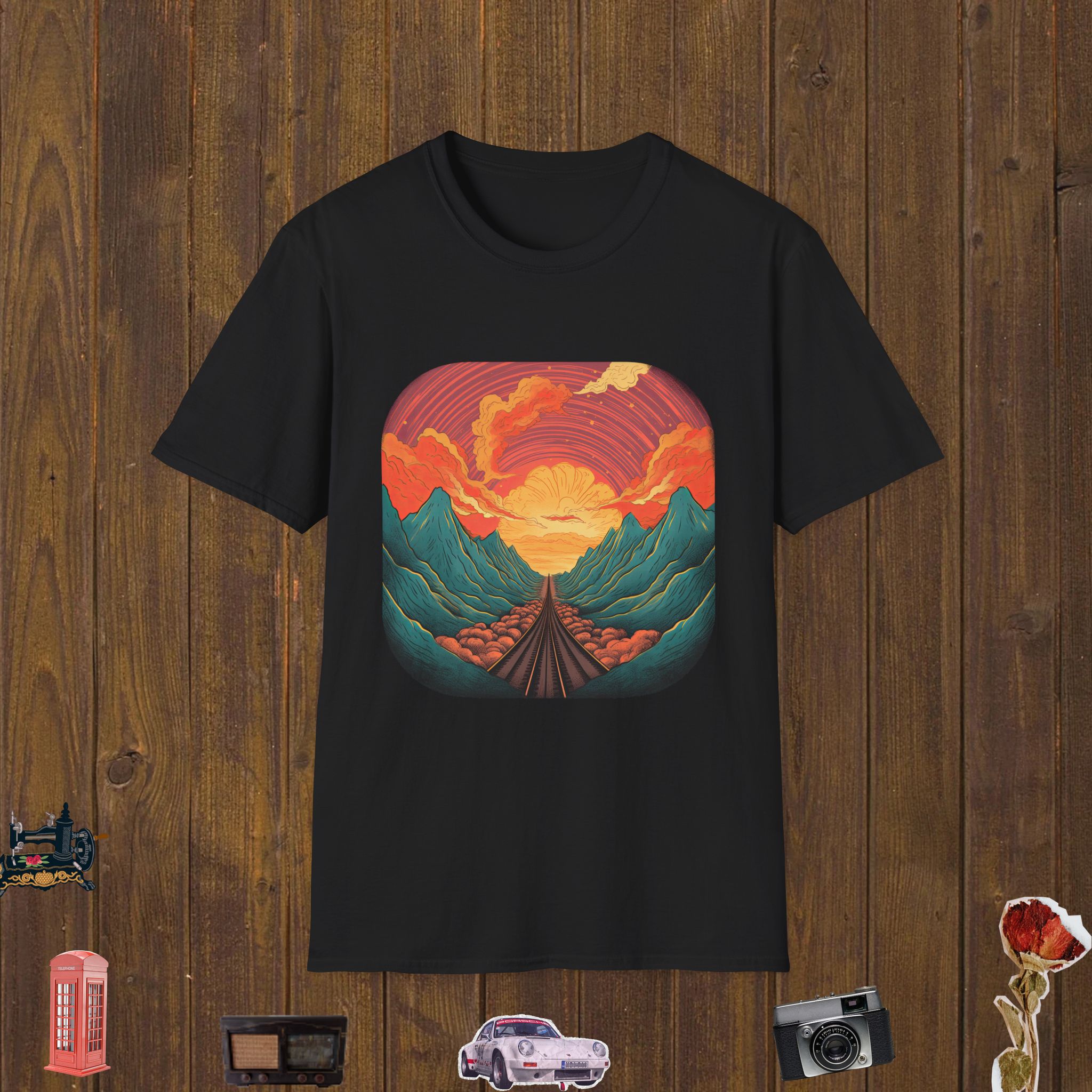 Mountain Sunset Rails Unisex Softstyle T-Shirt