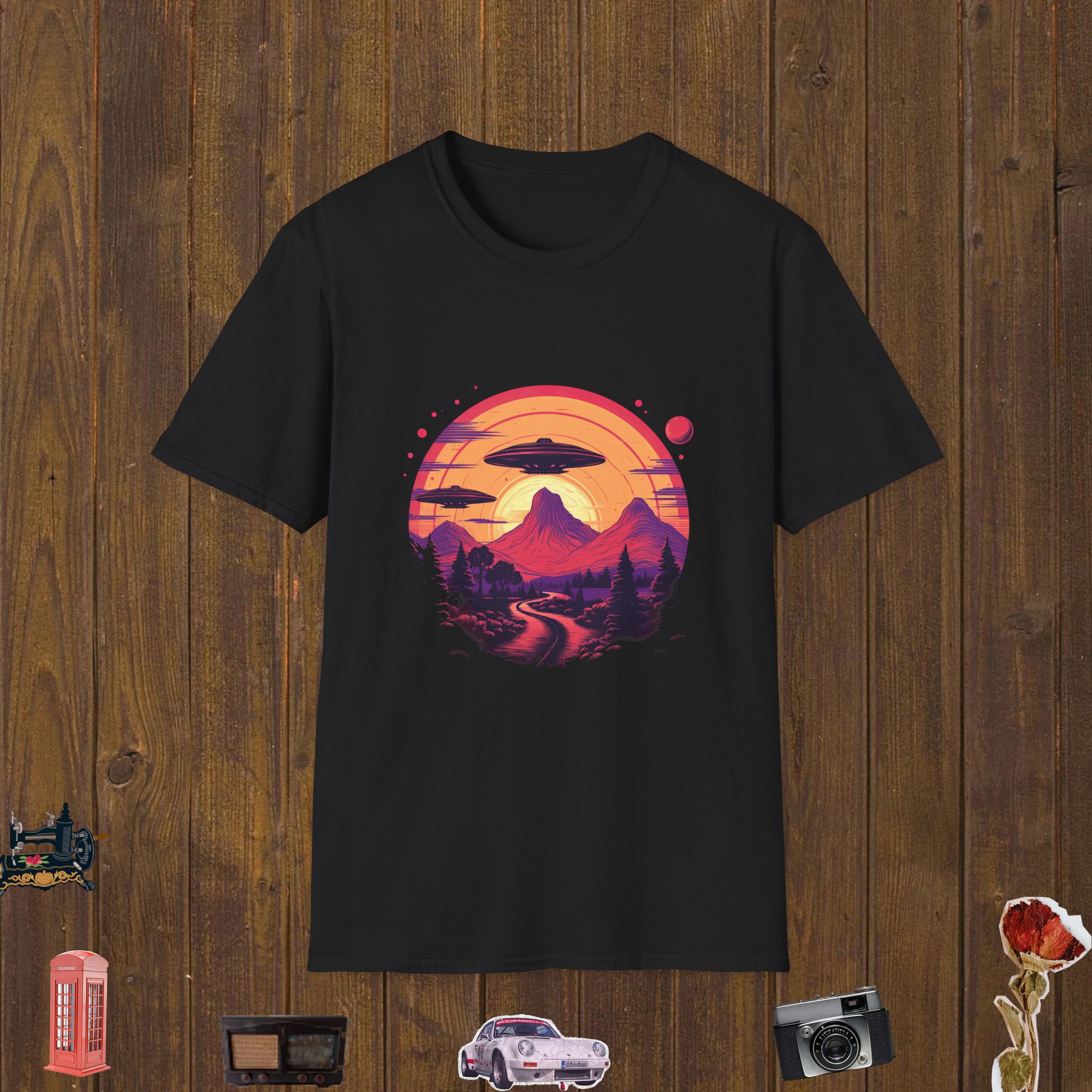 UFO Mountain Sunset Unisex Softstyle T-Shirt