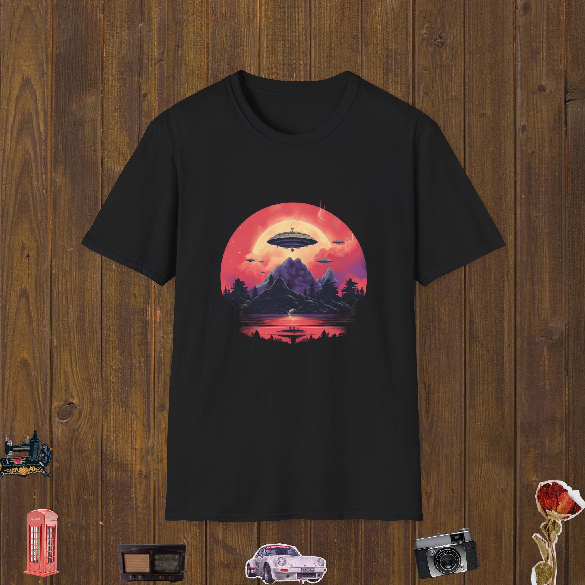 Alien Lakeside Encounter Unisex Softstyle T-Shirt