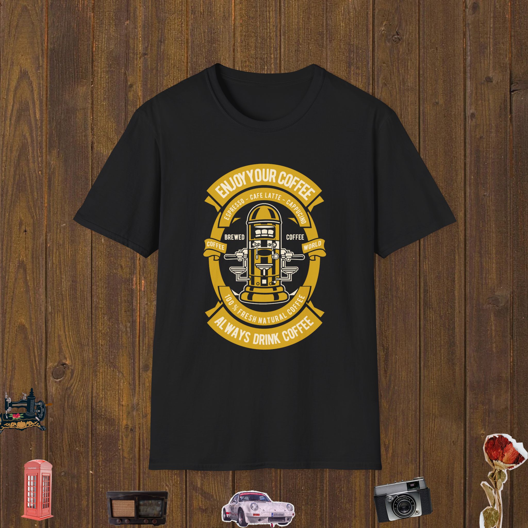 Retro Coffee Machine Unisex Softstyle T-Shirt