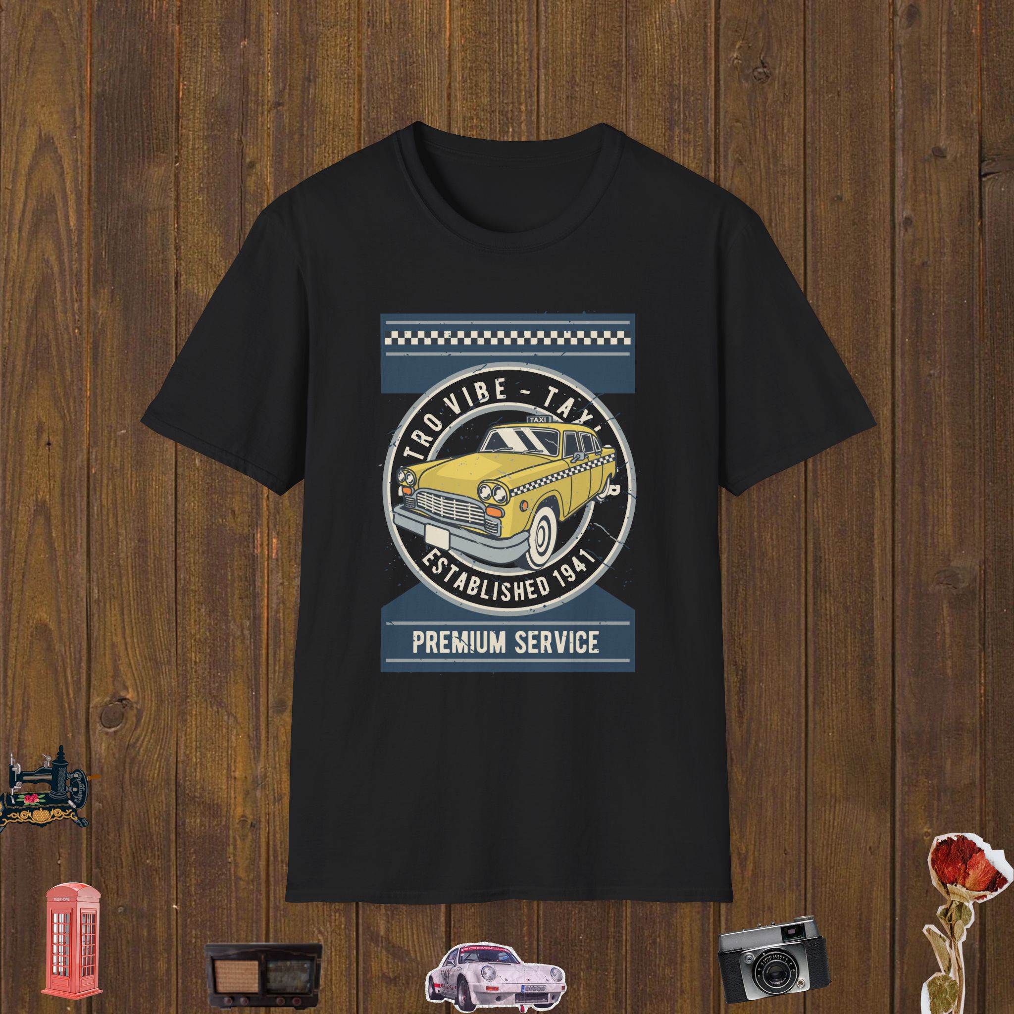 Retro Yellow Taxi Unisex Softstyle T-Shirt