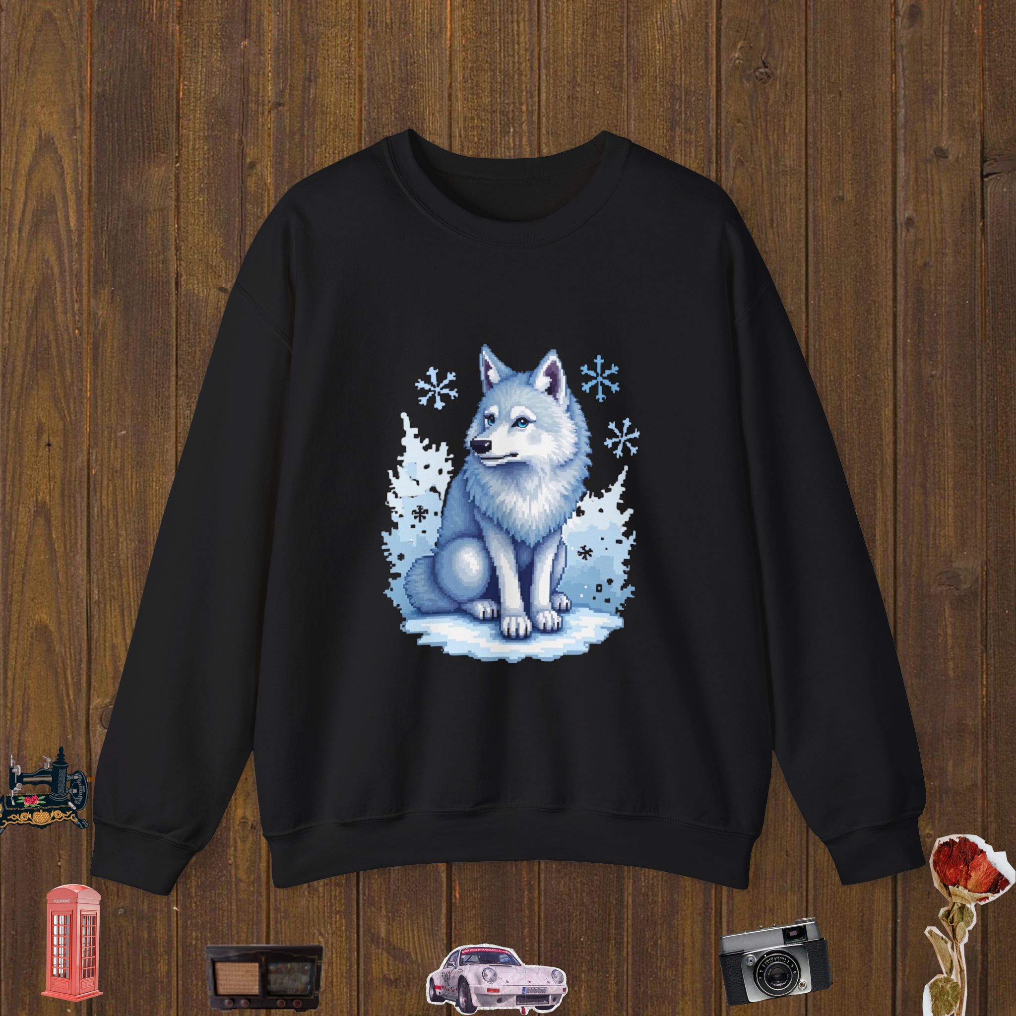 Pixel Winter Wolf Unisex Crewneck Sweatshirt
