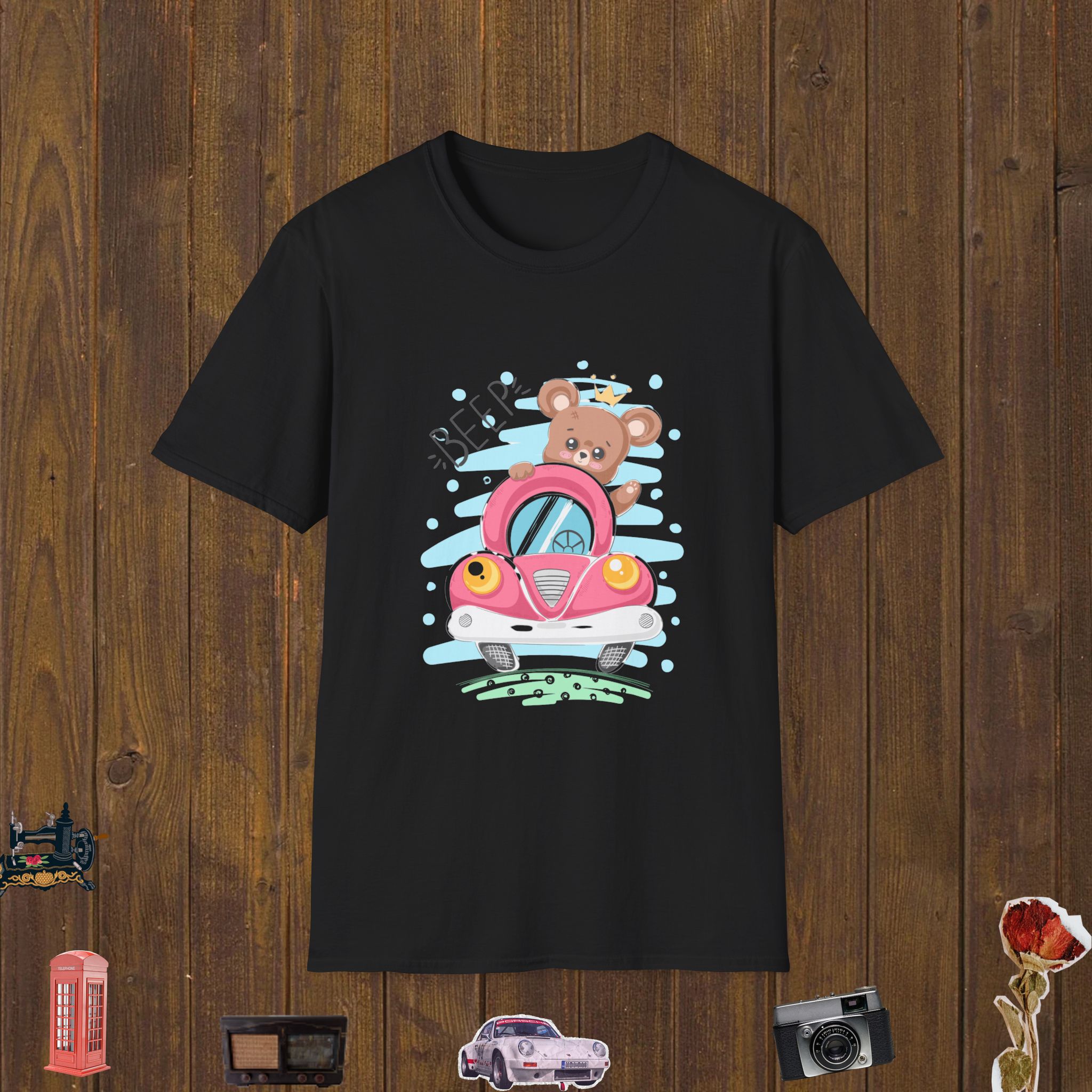 Cute Bear Driver Unisex Softstyle T-Shirt