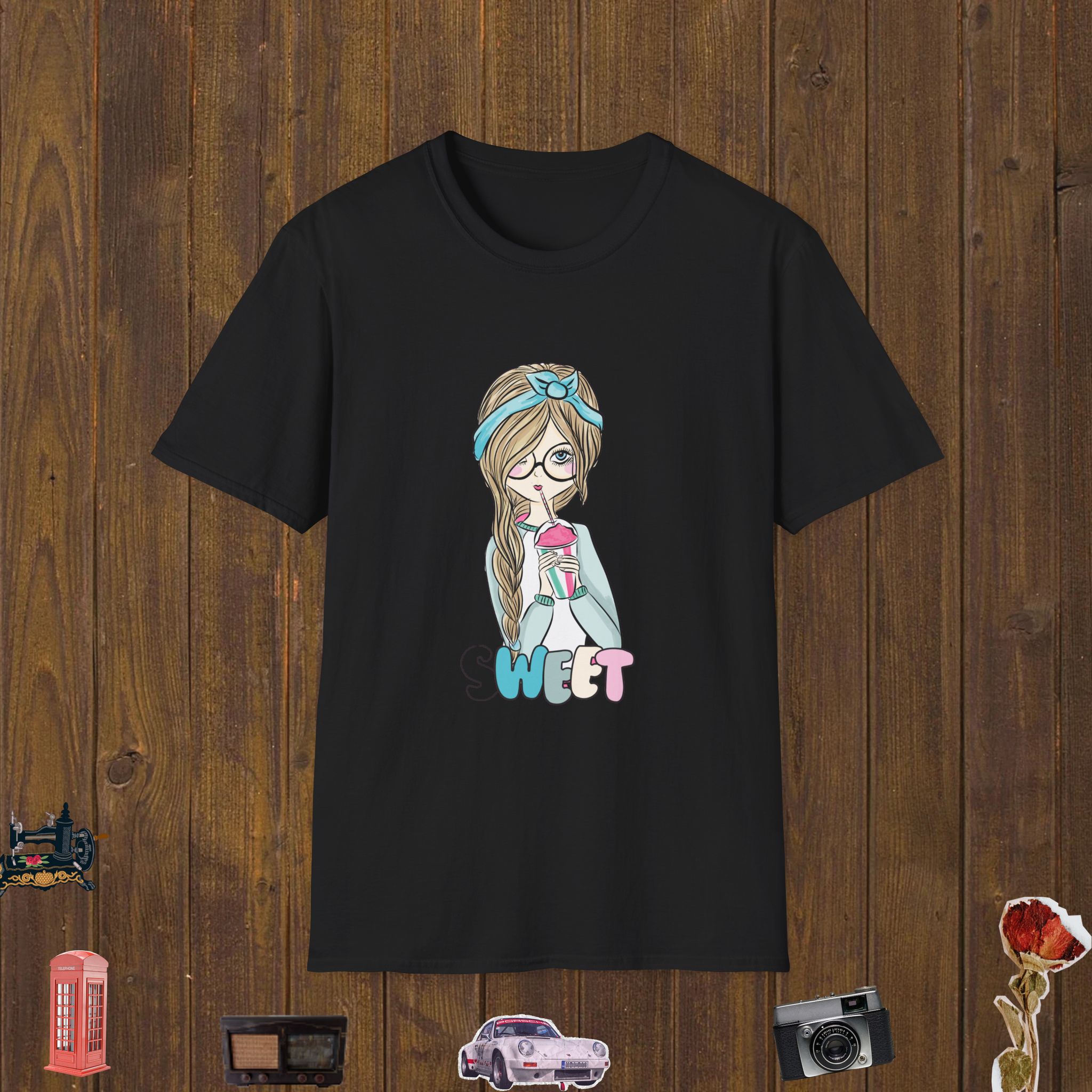 Girl Drinking Slushie Unisex Softstyle T-Shirt