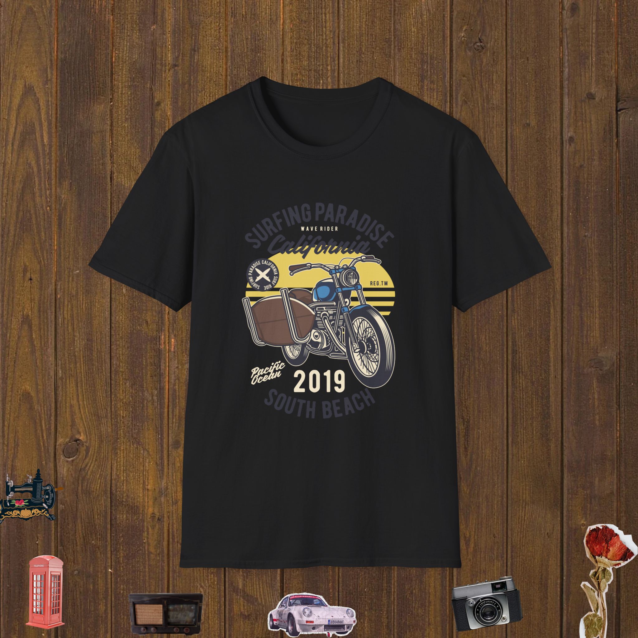 Surfing Motorcycle Ride Unisex Softstyle T-Shirt