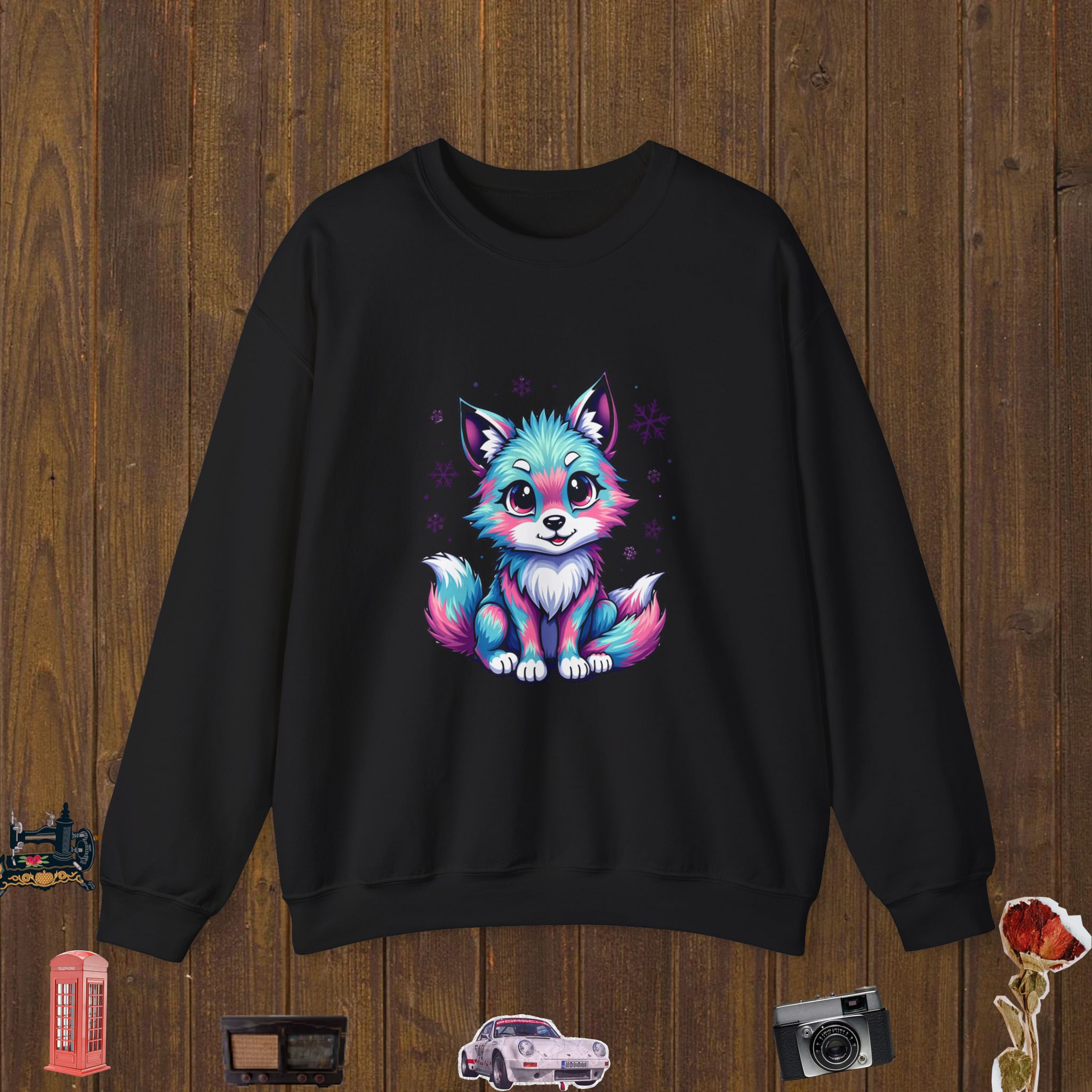 Colorful Cute Wolf Unisex Crewneck Sweatshirt