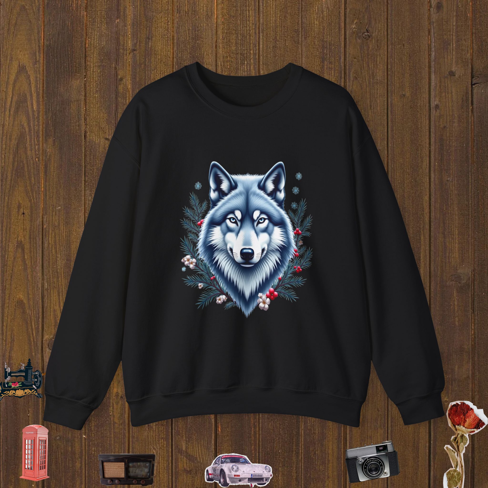Majestic Flower Wolf Unisex Crewneck Sweatshirt