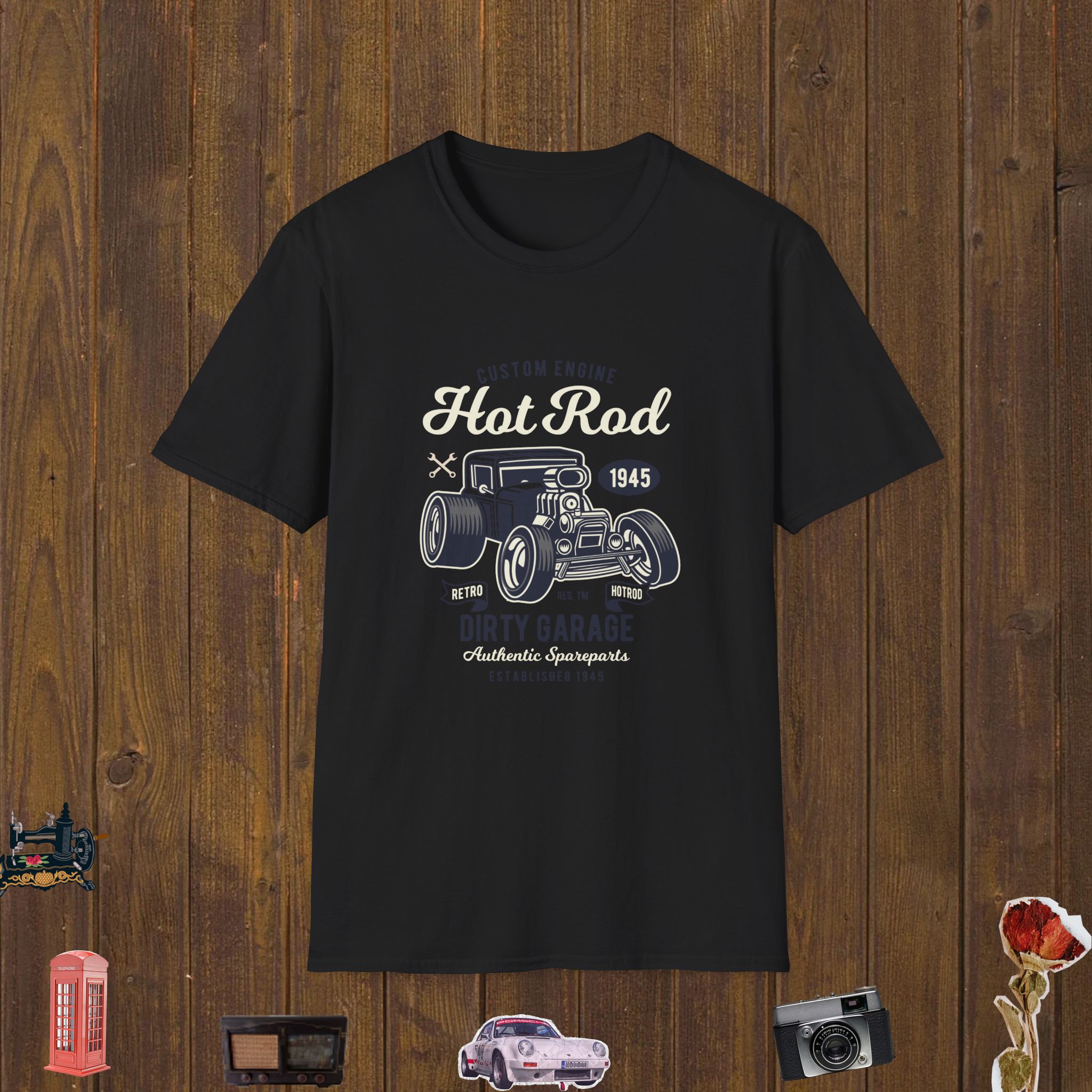 Retro Hotrod Dirty Garage Unisex Softstyle T-Shirt