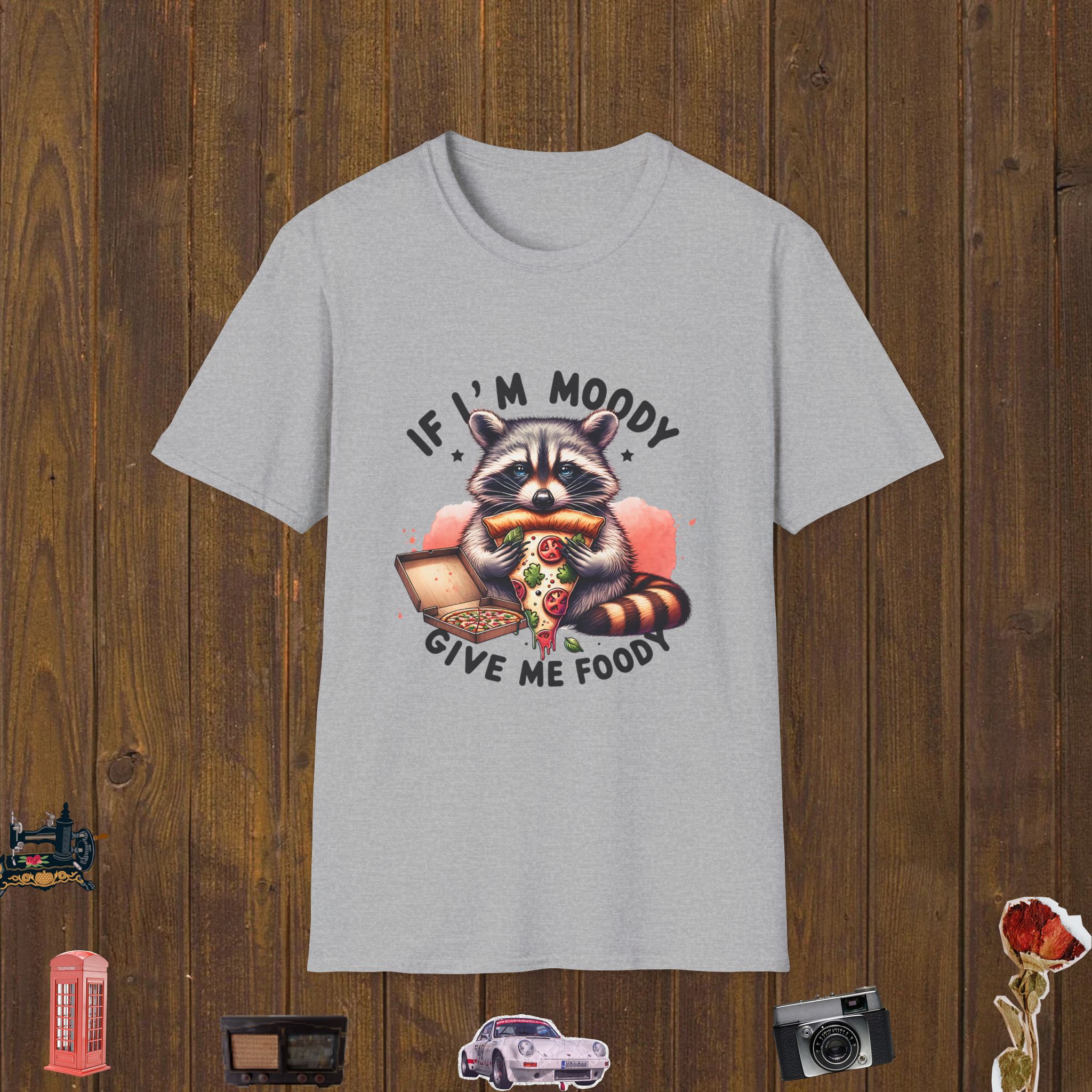 Moody Pizza Raccoon Unisex Softstyle T-Shirt