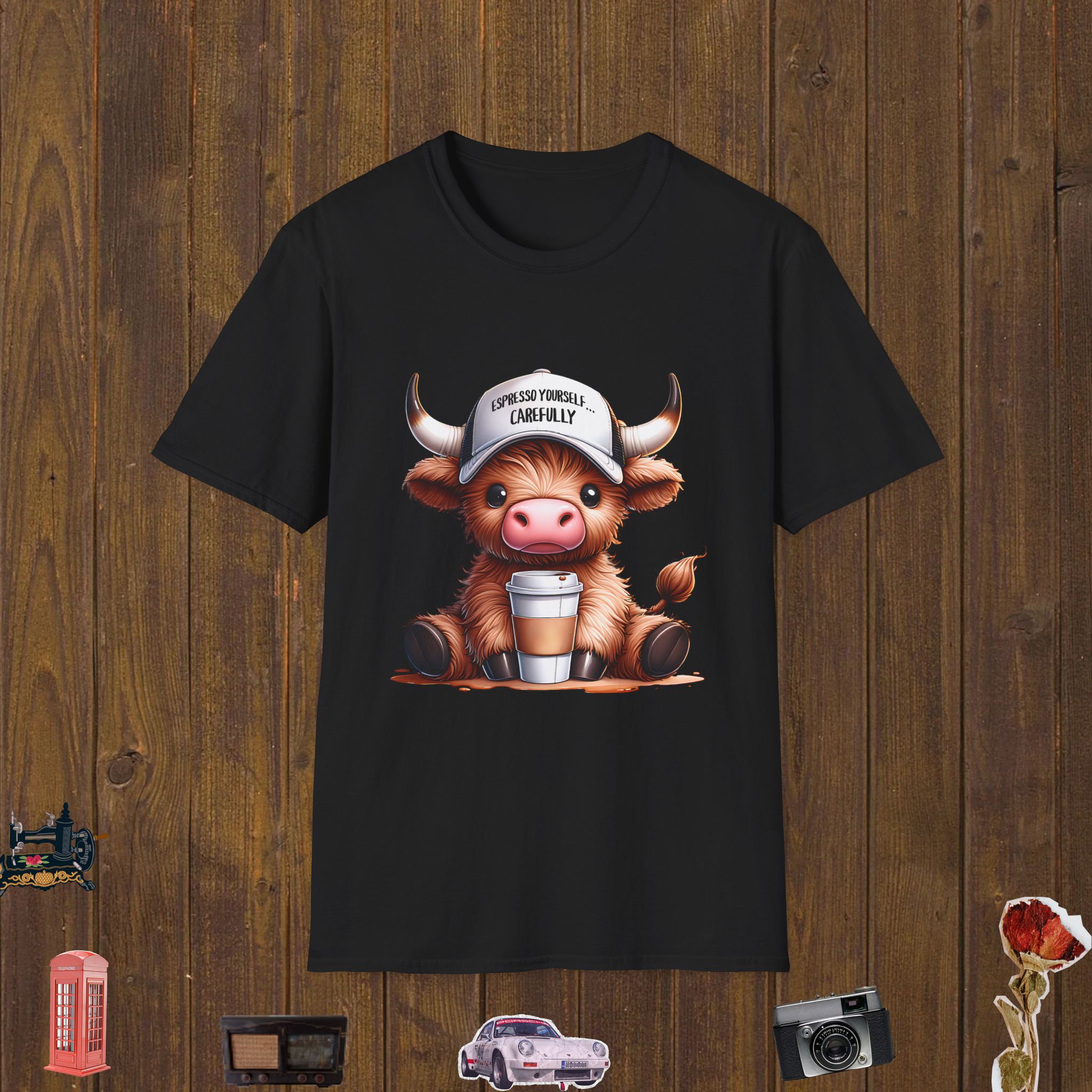 Coffee Highland Cow Unisex Softstyle T-Shirt