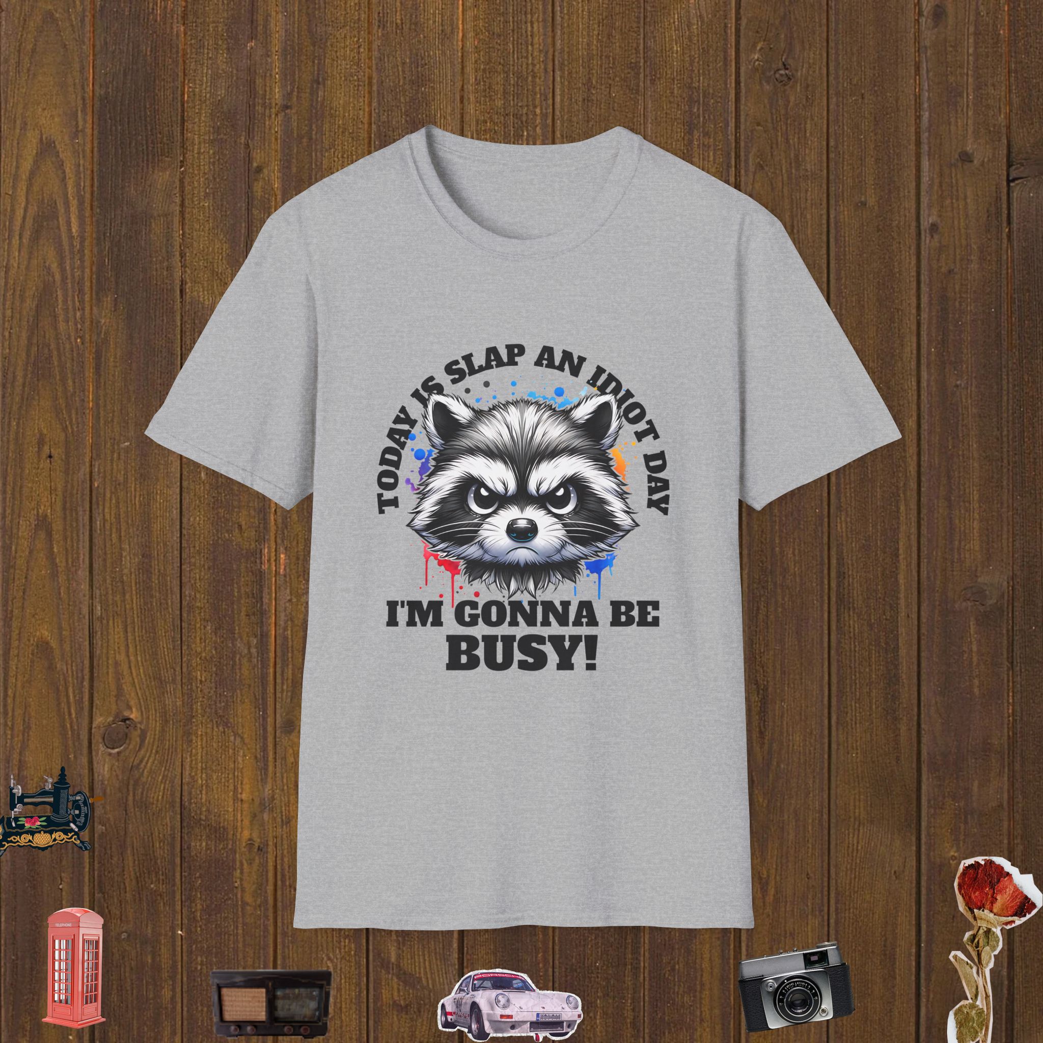Angry Raccoon Art Unisex Softstyle T-Shirt