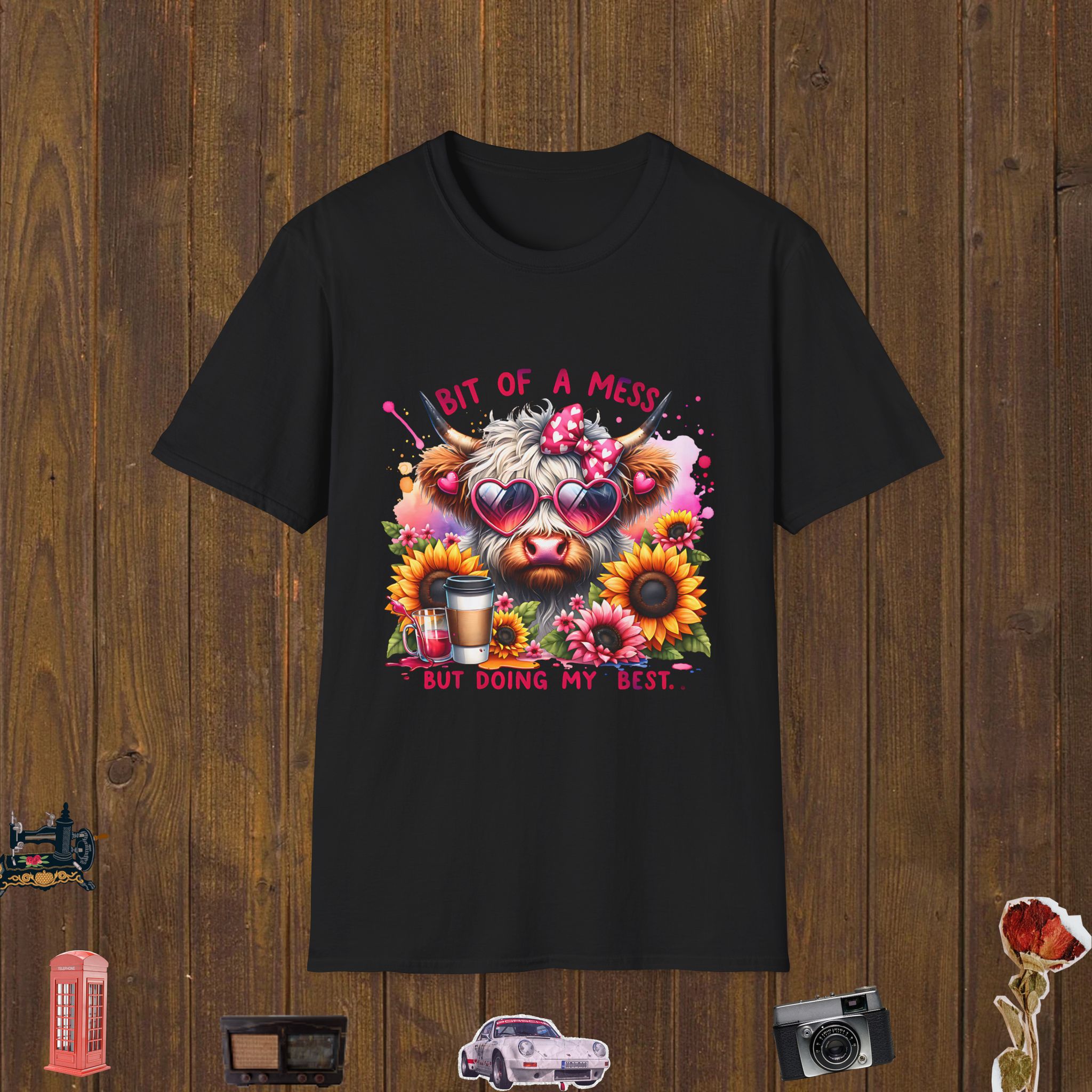 Messy Highland Cow Unisex Softstyle T-Shirt