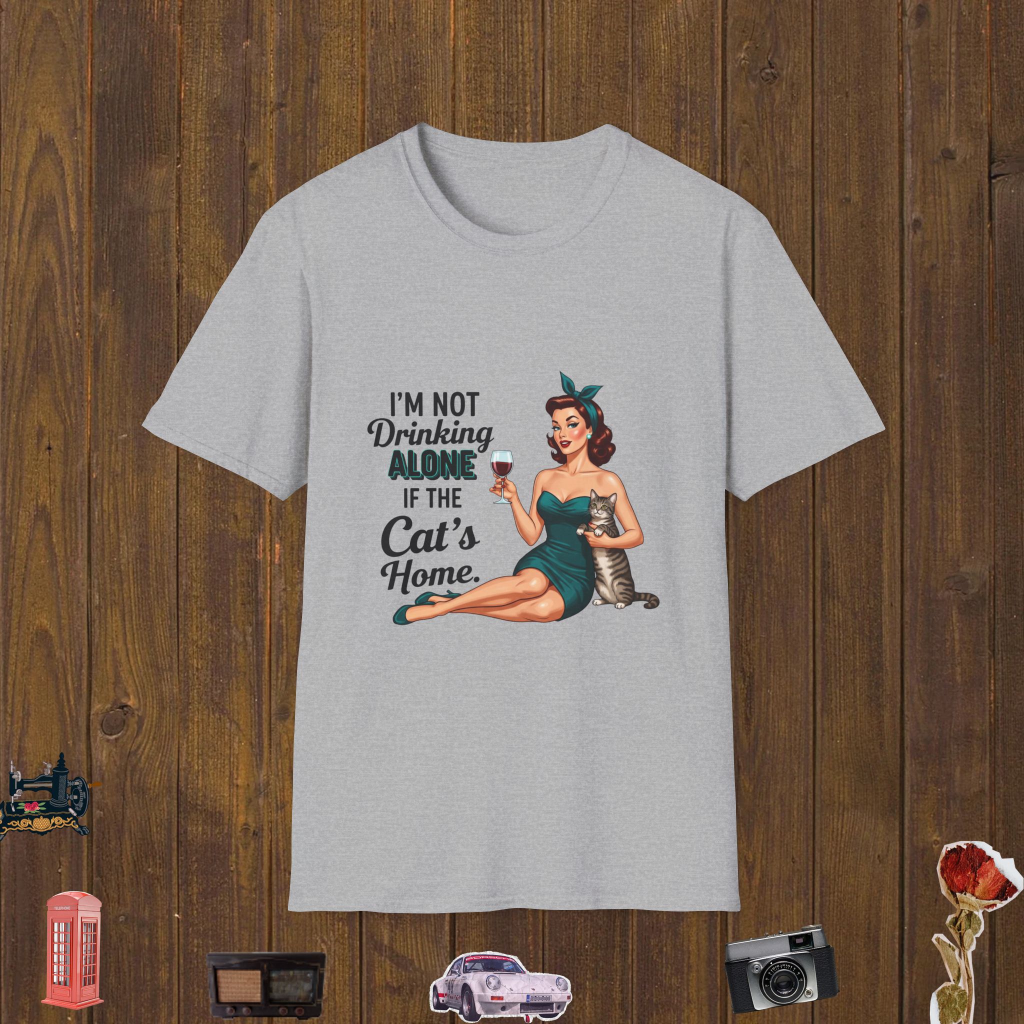Wine and Cat Unisex Softstyle T-Shirt